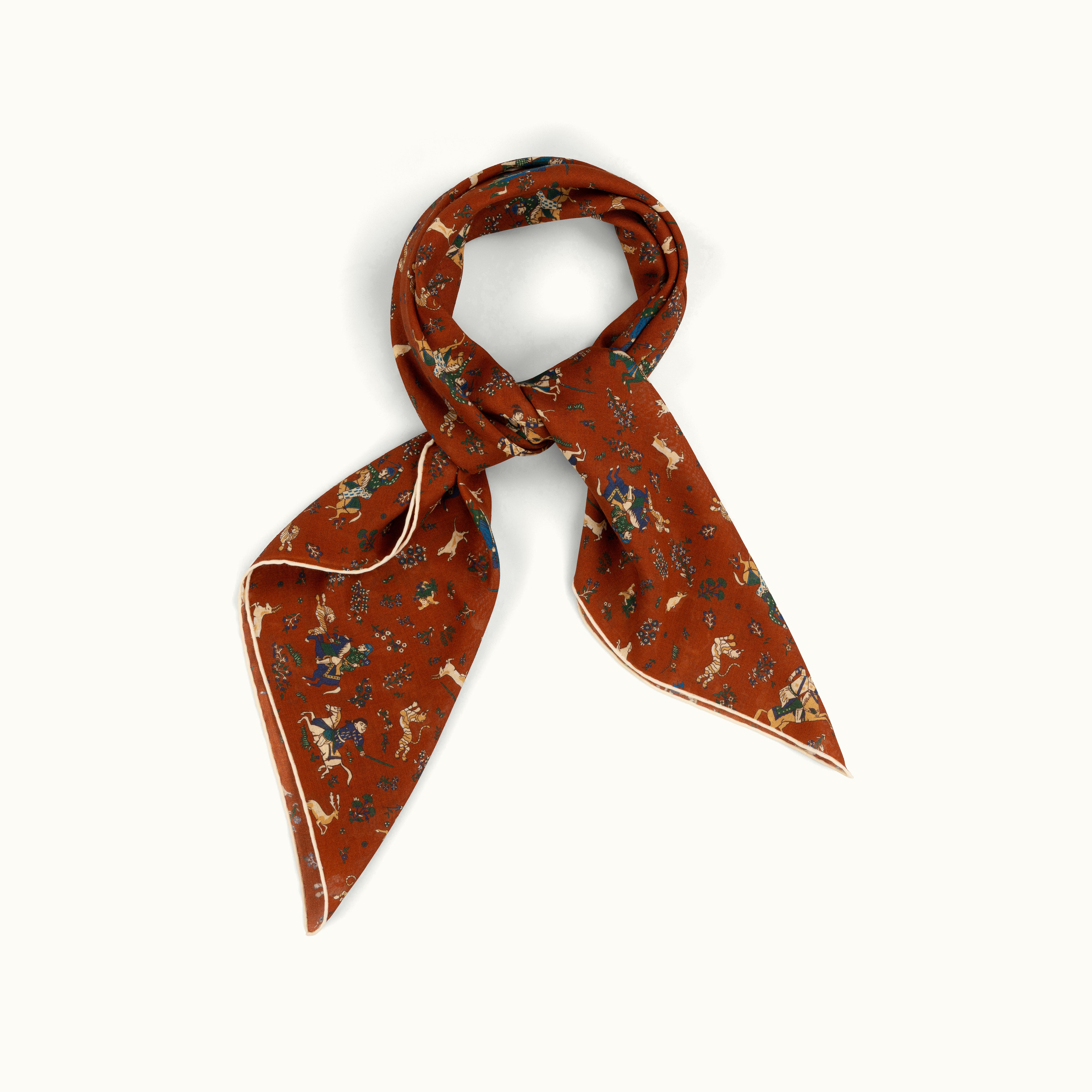 Rust Tumbling Mughals Wool-Silk Square Scarf
