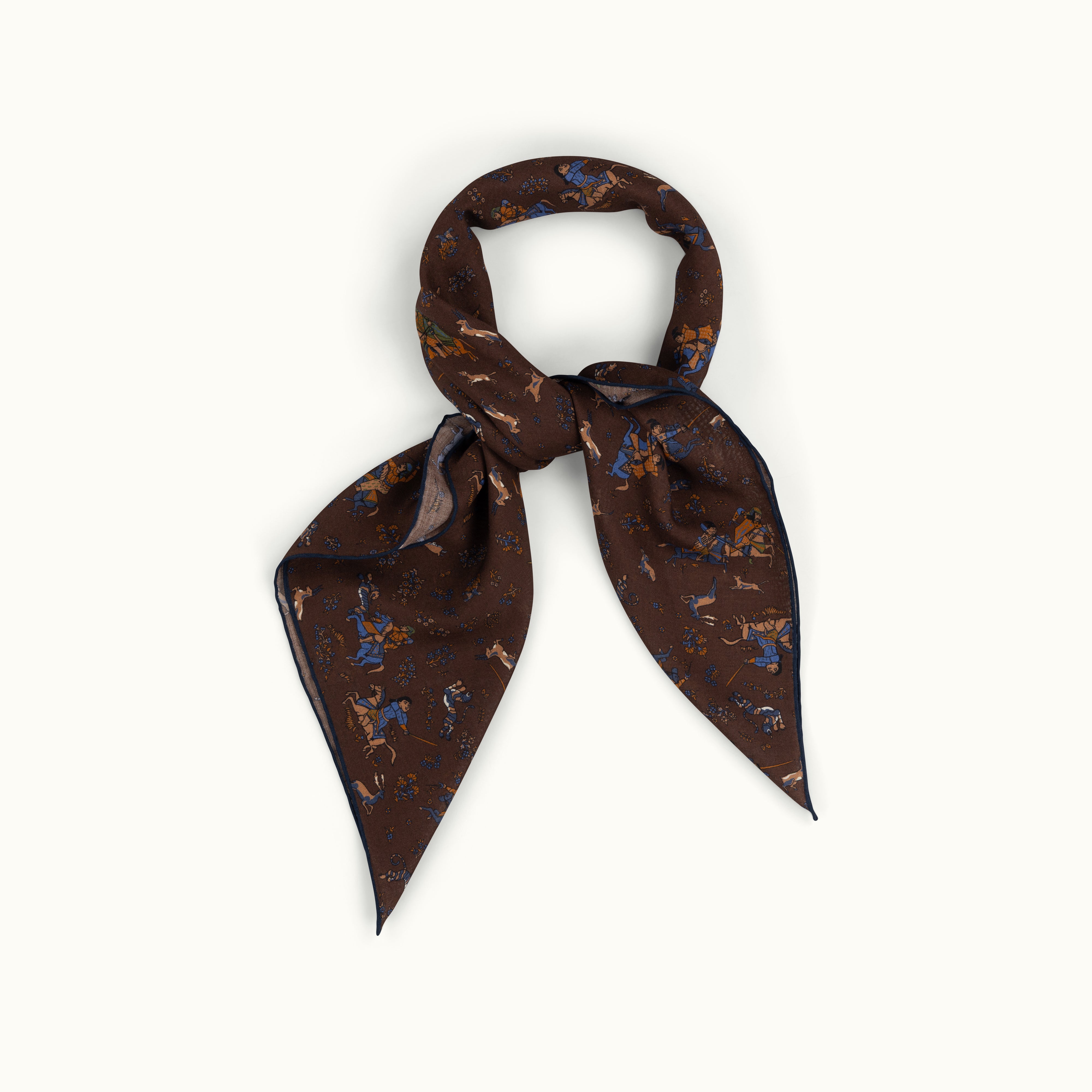 Brown Tumbling Mughals Wool-Silk Square Scarf