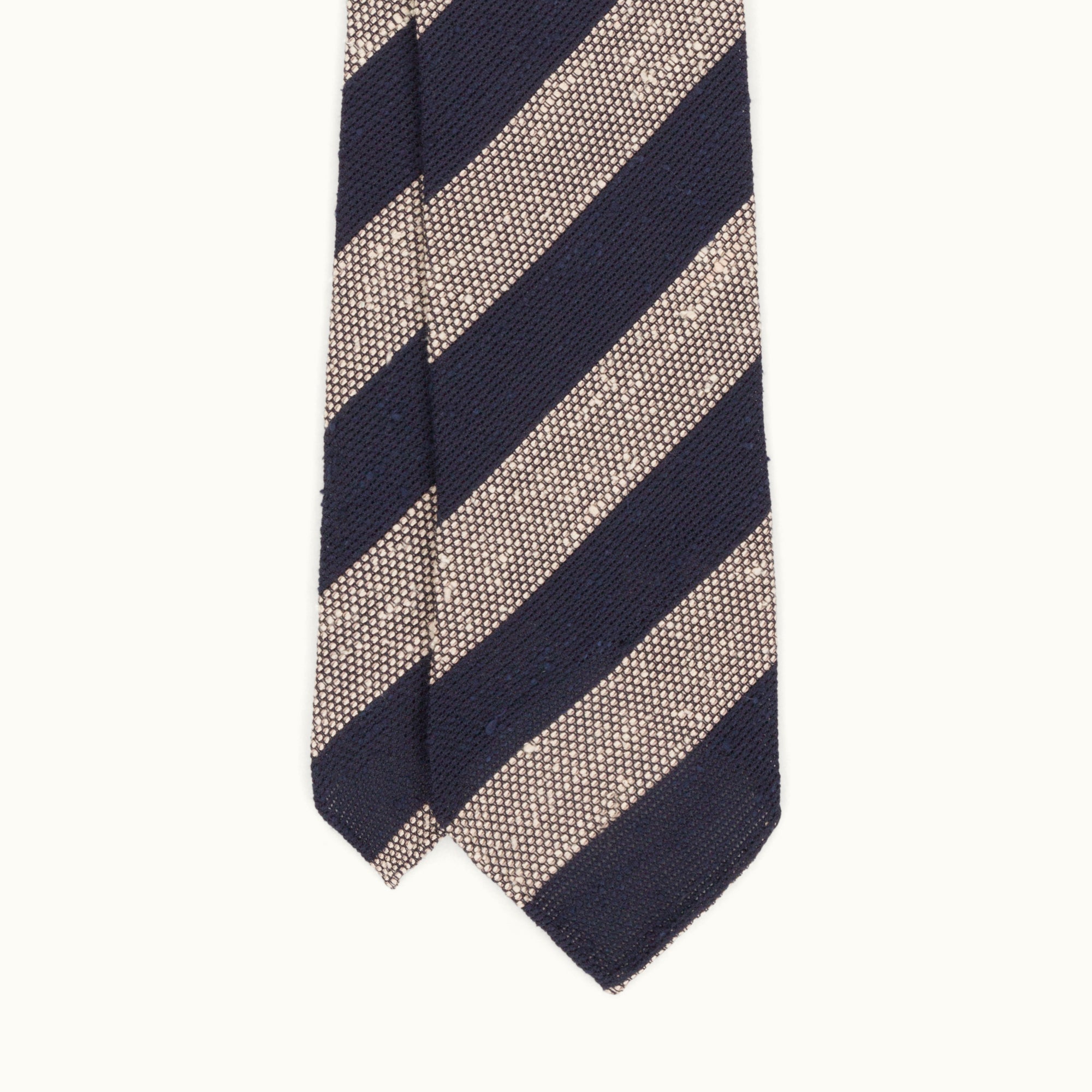 Navy & Ecru Block Stripe Shantung Grenadine Tie