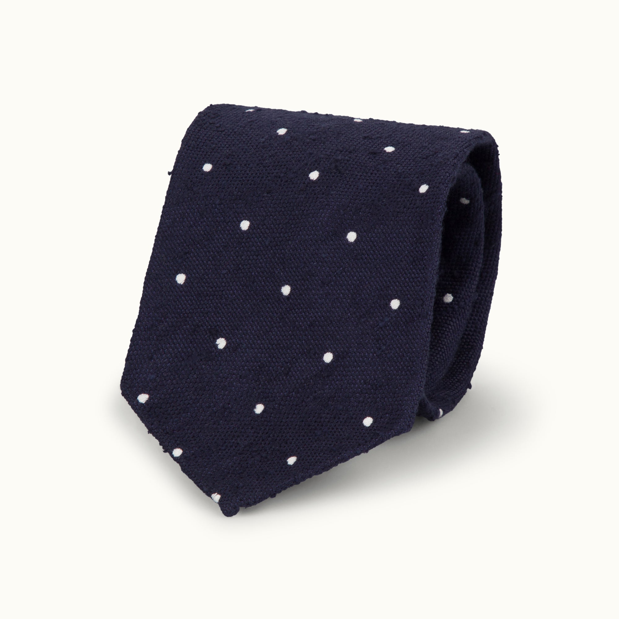 Navy Blue Spot Shantung Silk Tie