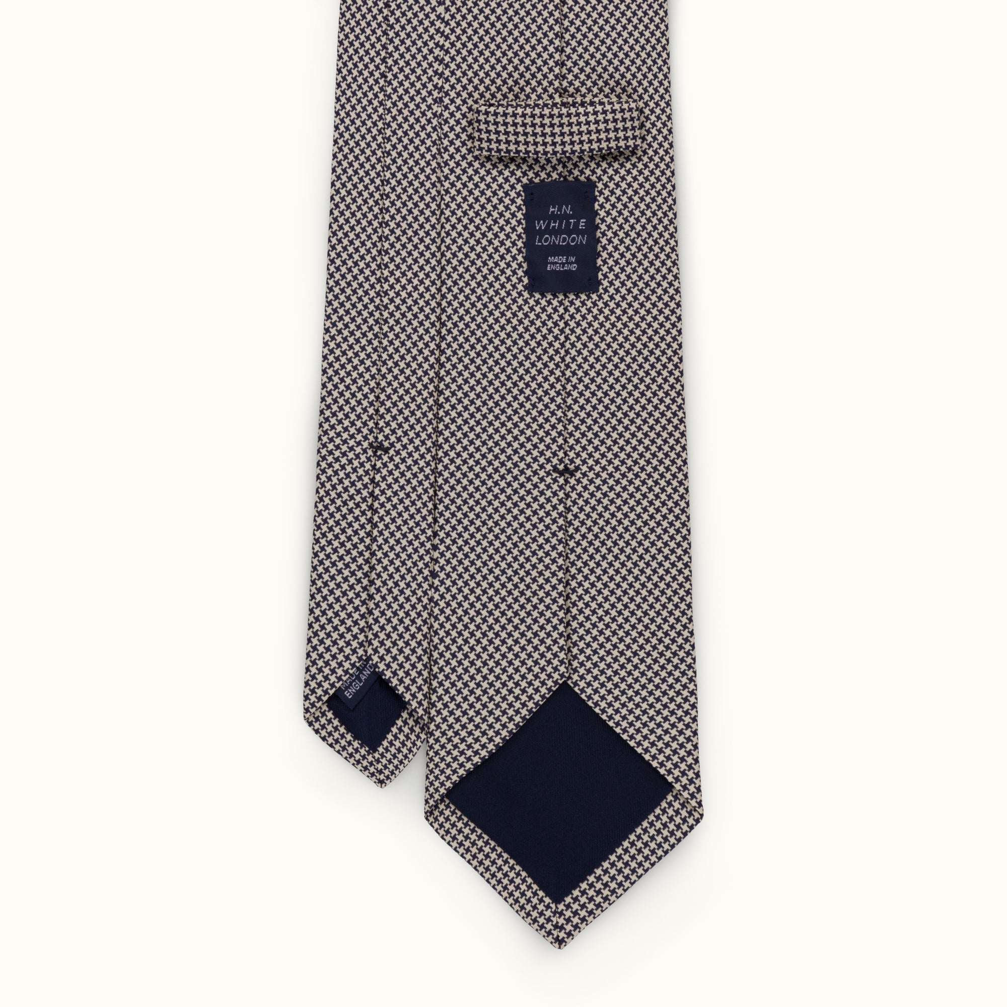 Navy & Ecru Houndstooth Silk Tie