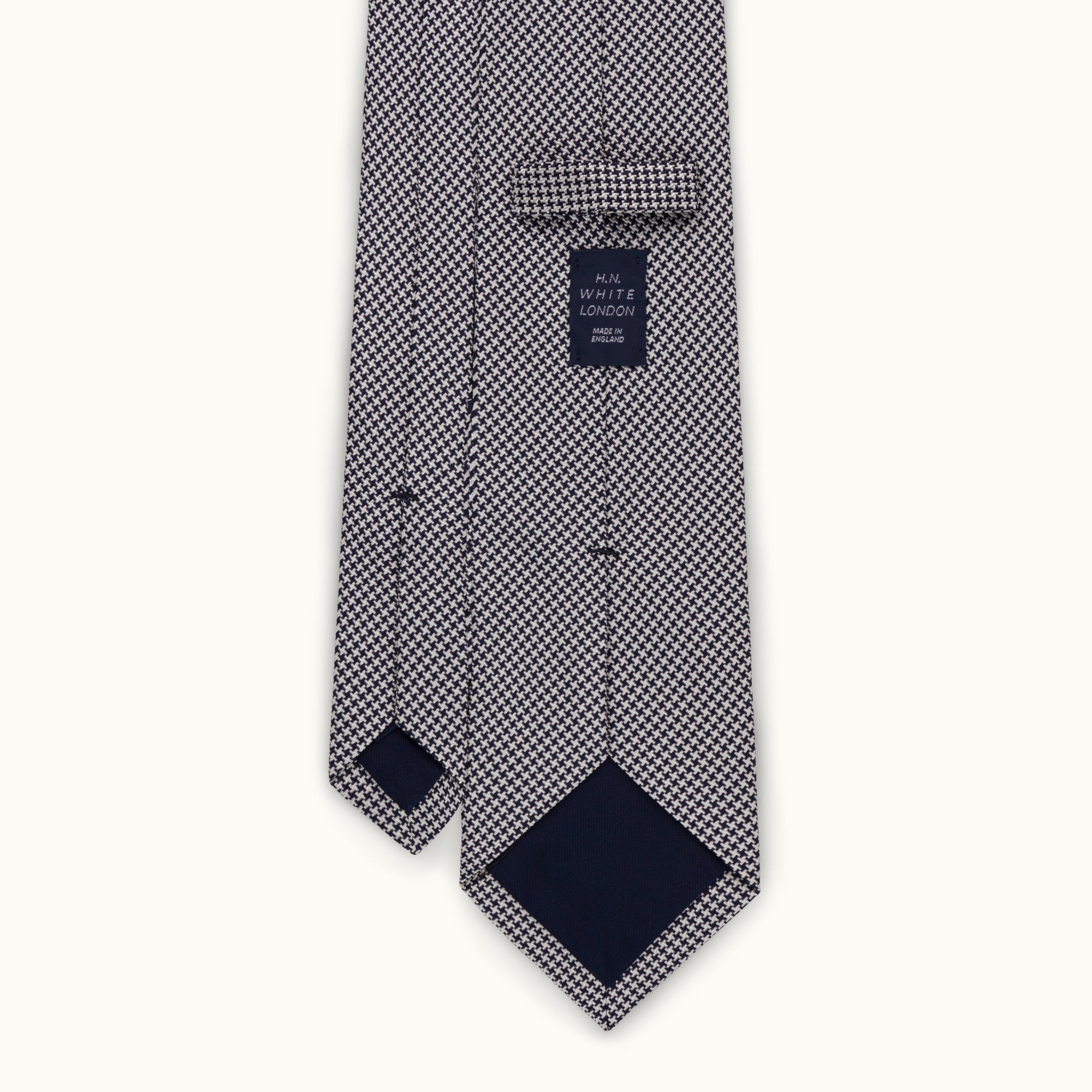 Navy & Silver Houndstooth Silk Tie