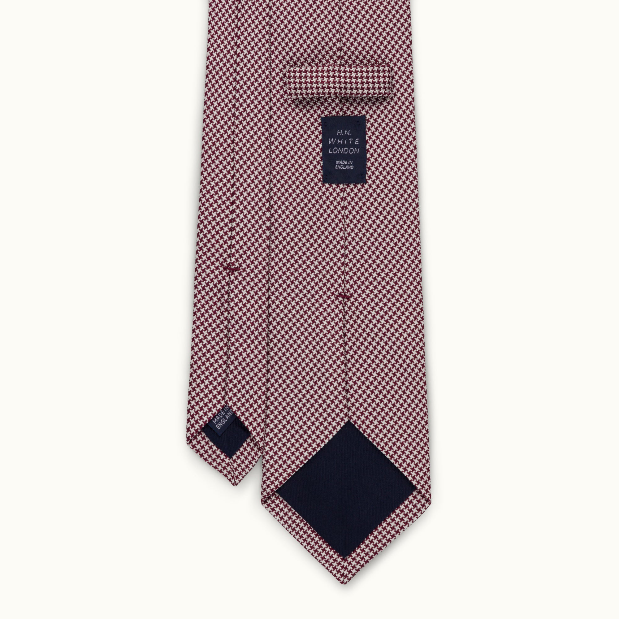 Burgundy & Silver Houndstooth Silk Tie