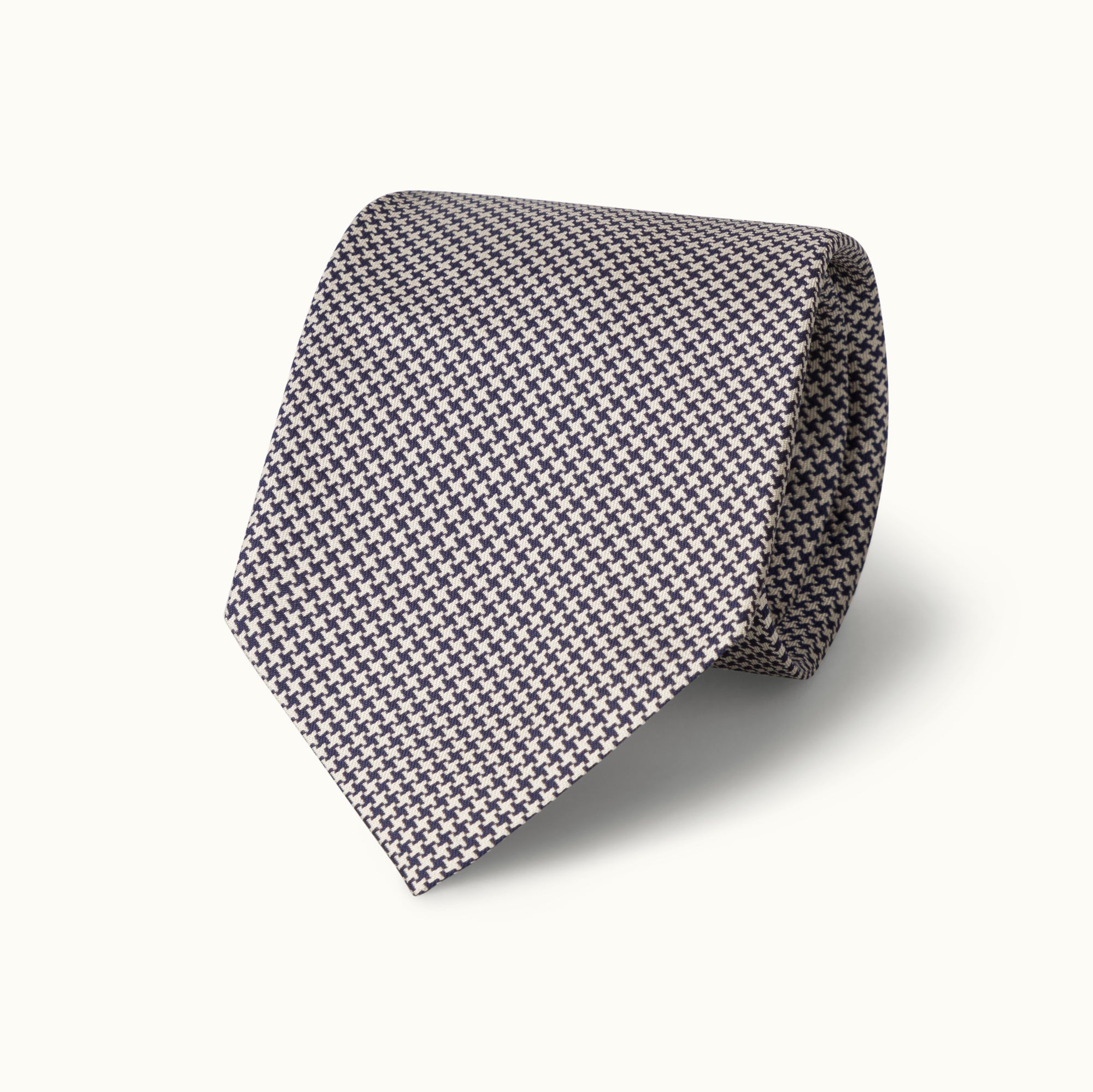 Navy & Ecru Houndstooth Silk Tie