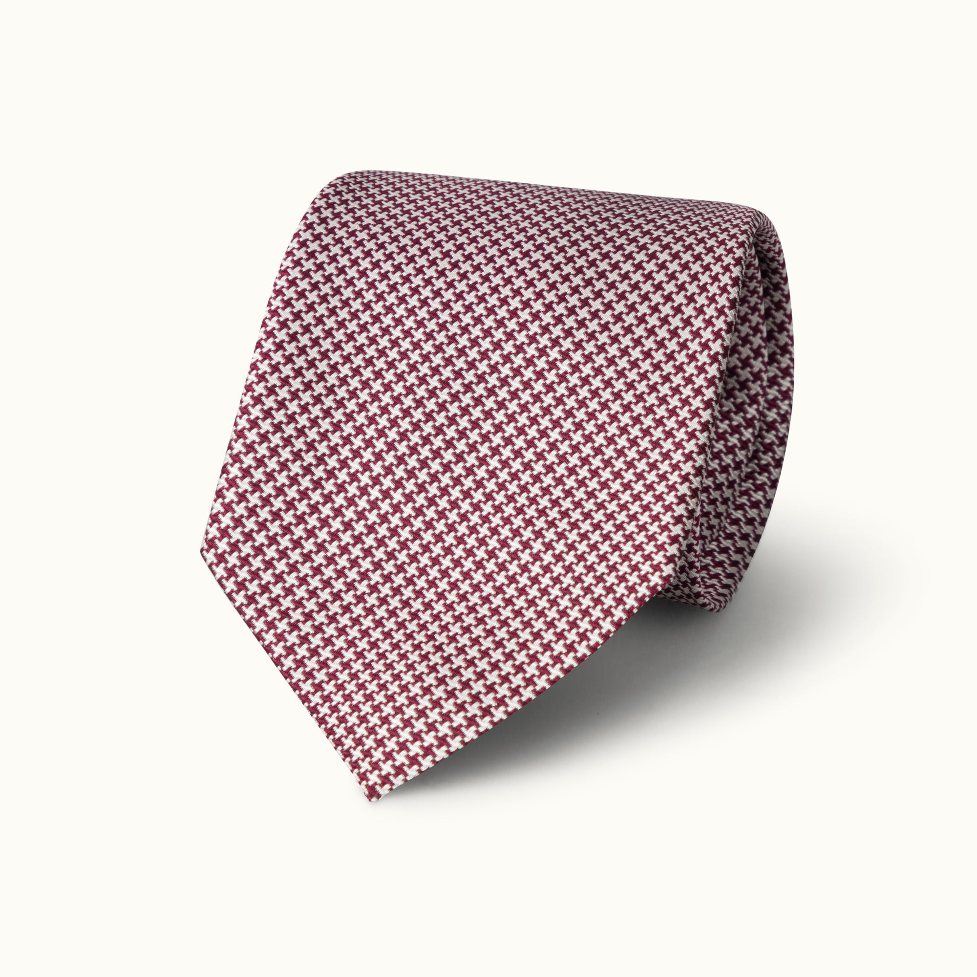 Burgundy & Silver Houndstooth Silk Tie