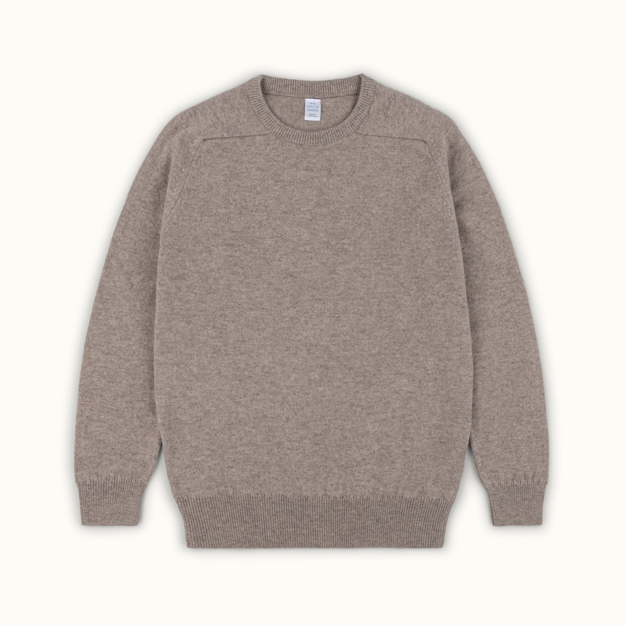 Taupe Lambswool Saddle Shoulder Crew Neck