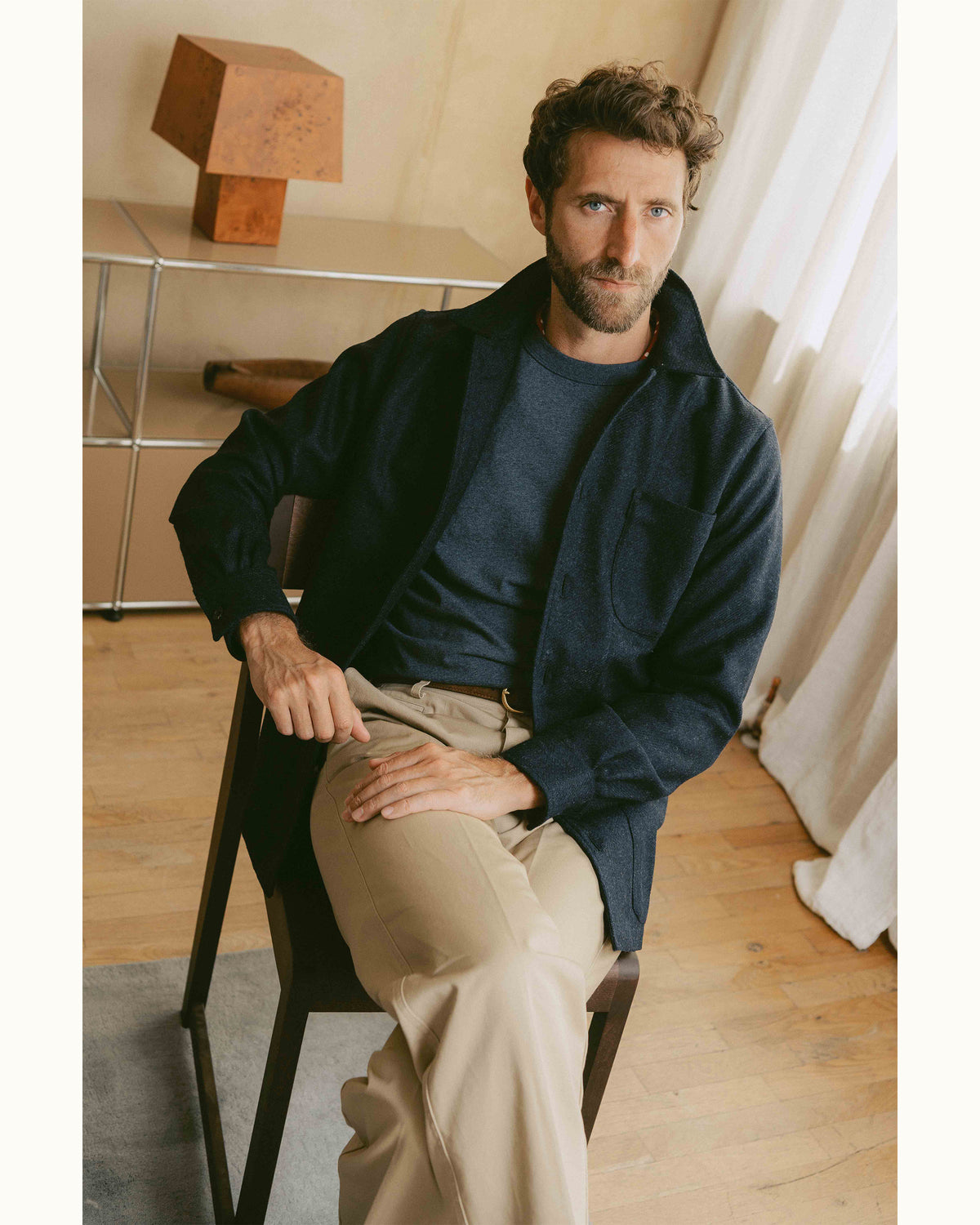 Navy Blue Shetland Tweed Chore Jacket