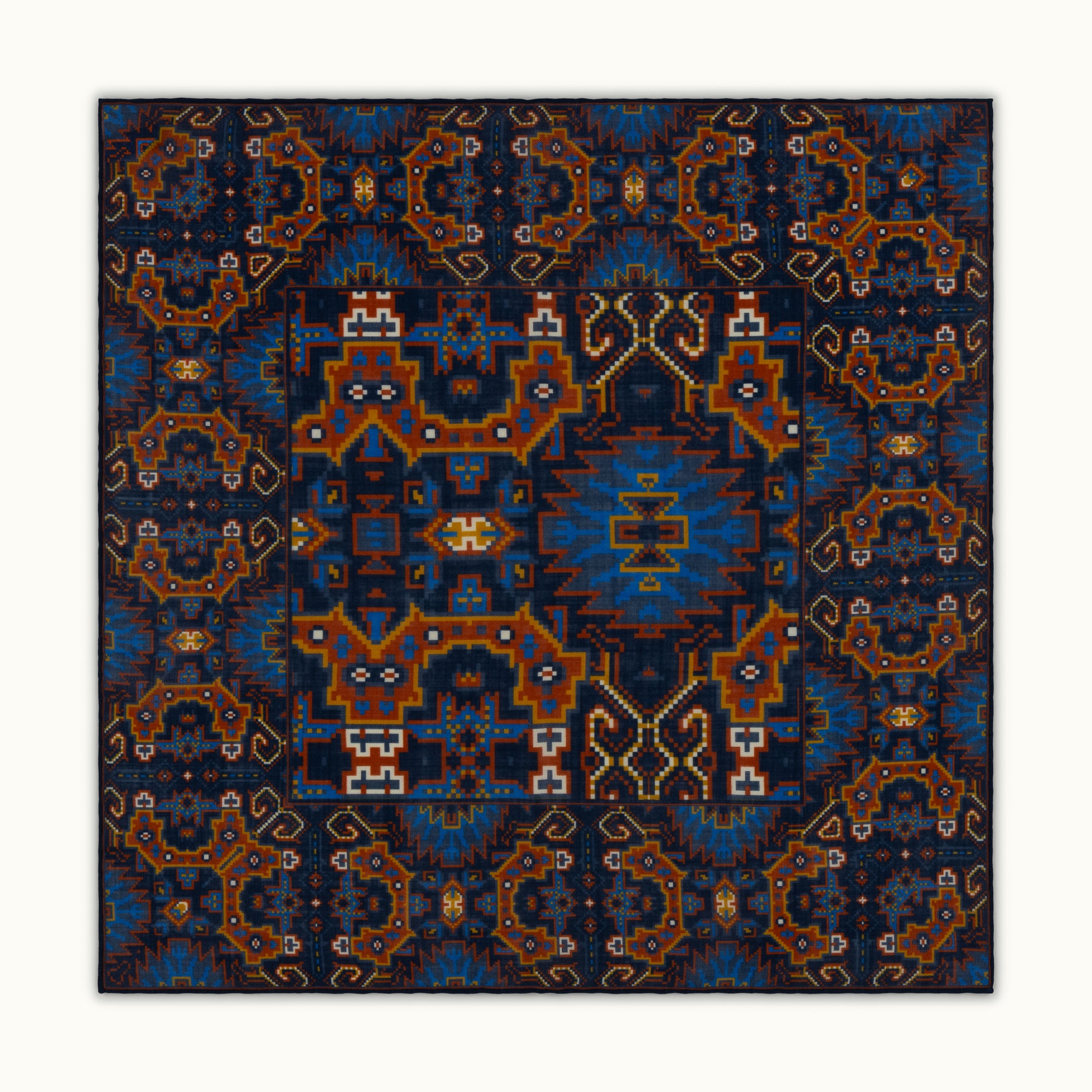 Navy Blue Pixelated Paisley Pocket Square