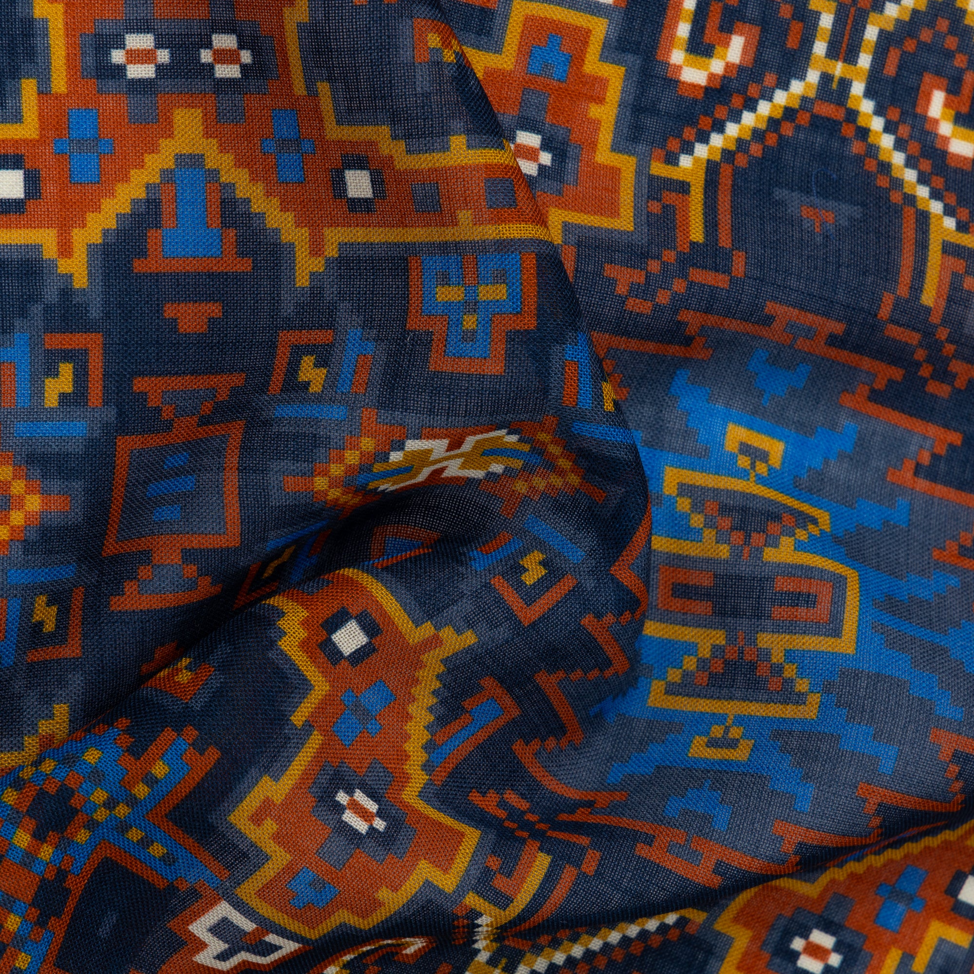 Navy Blue Pixelated Paisley Pocket Square