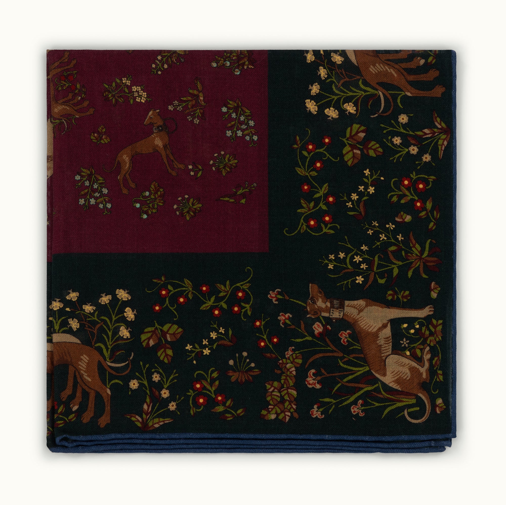 Burgundy & Green Sighthounds Pocket Square