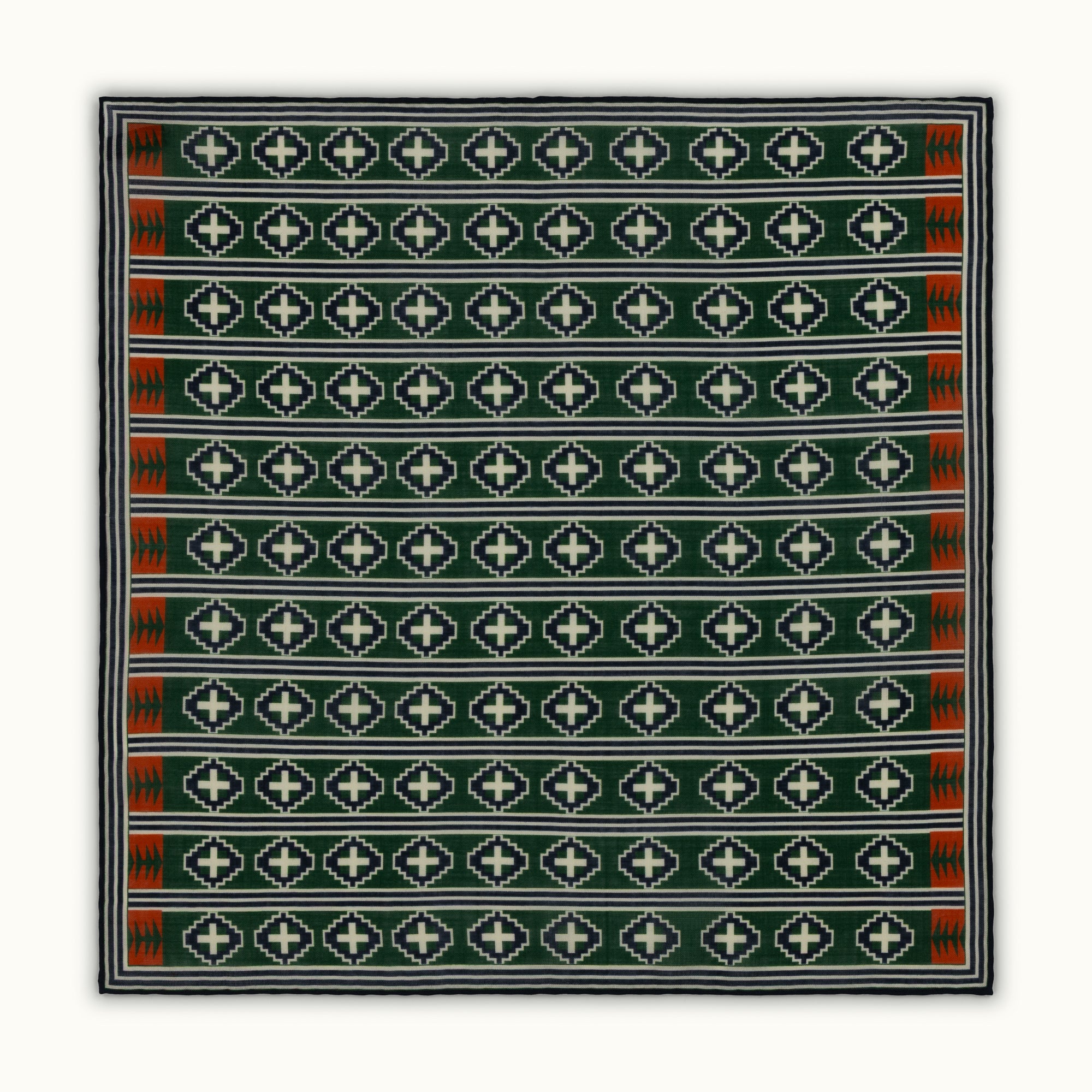 Navy & Green Kilim Pocket Square