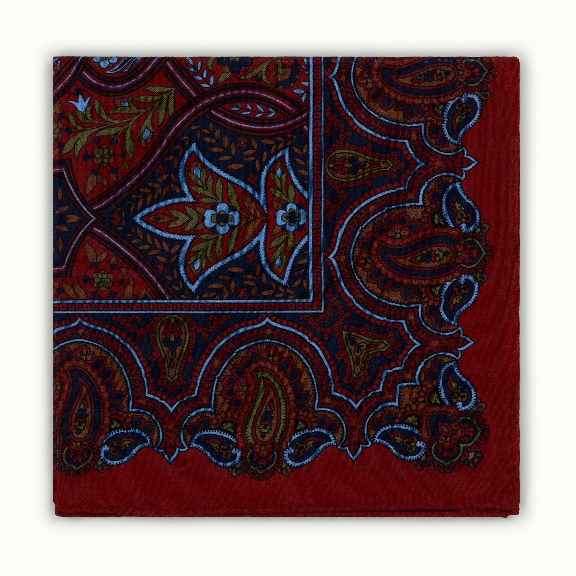 Red & Navy Floral Paisley Pocket Square