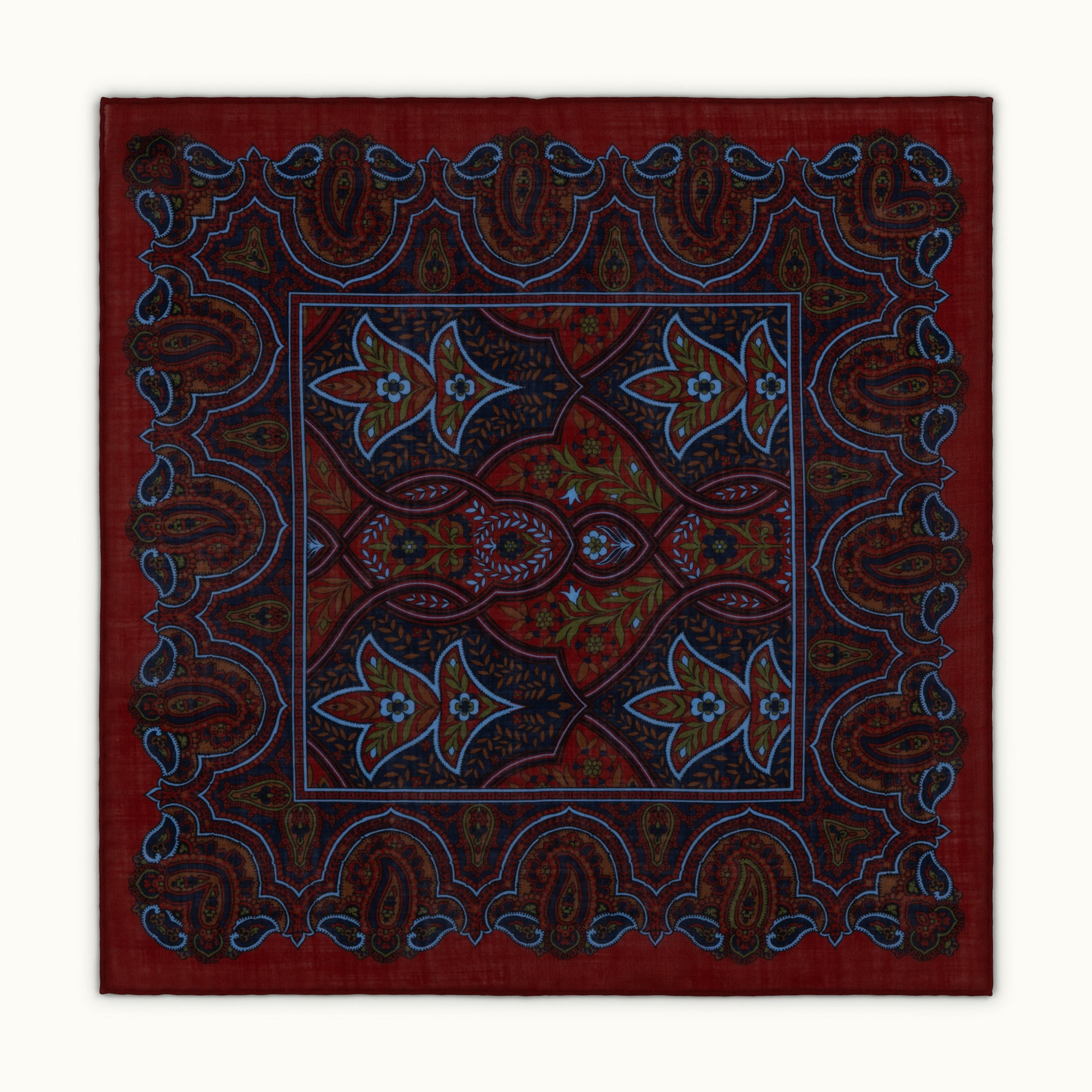 Red & Navy Floral Paisley Pocket Square