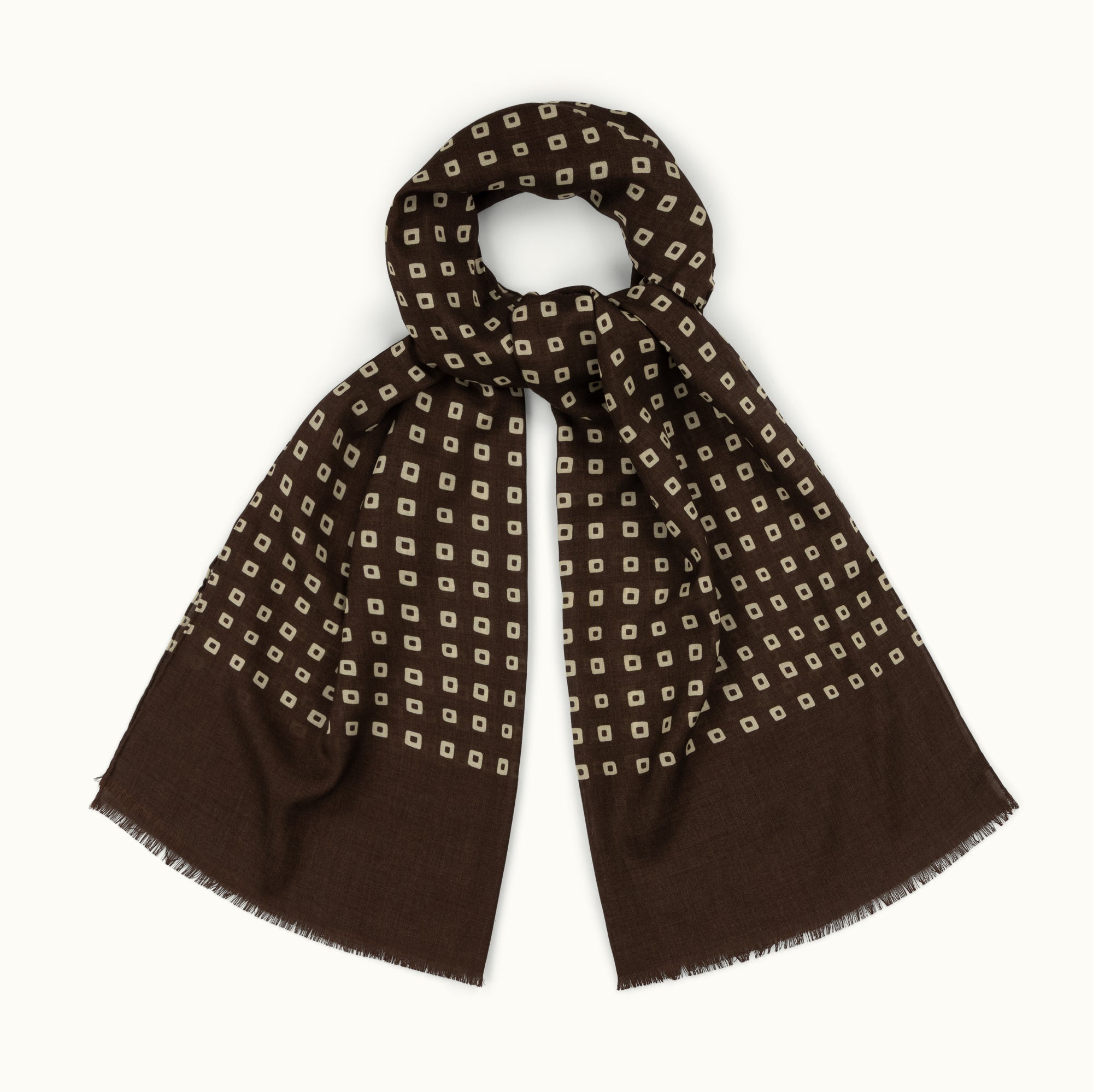 Brown Irregular Squares Wool-Silk Scarf