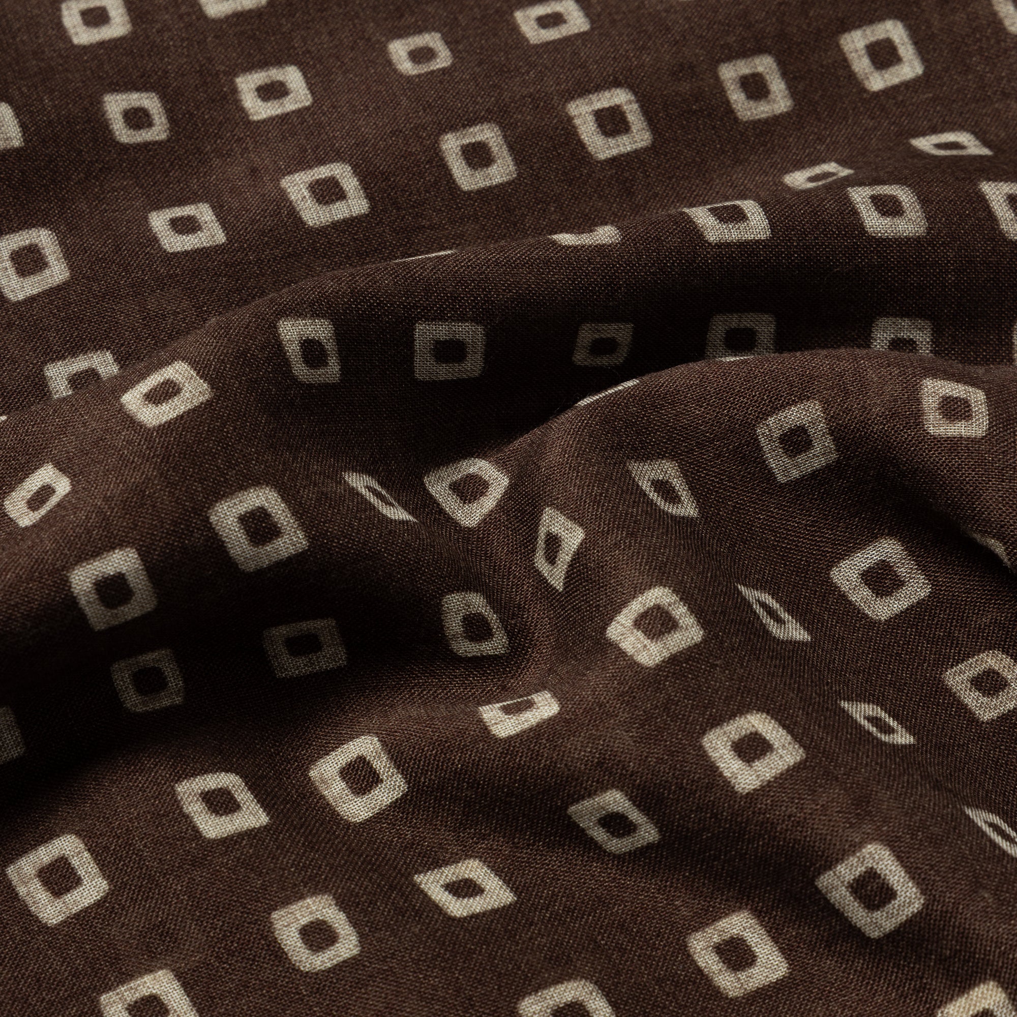 Brown Irregular Squares Wool-Silk Scarf