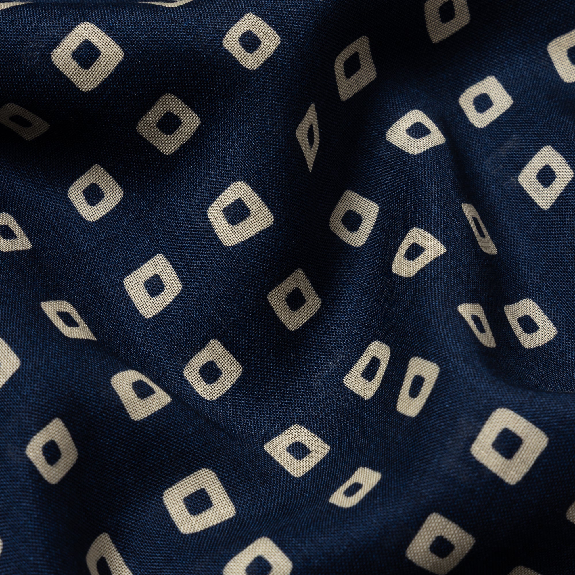 Navy Blue Irregular Squares Wool-Silk Scarf