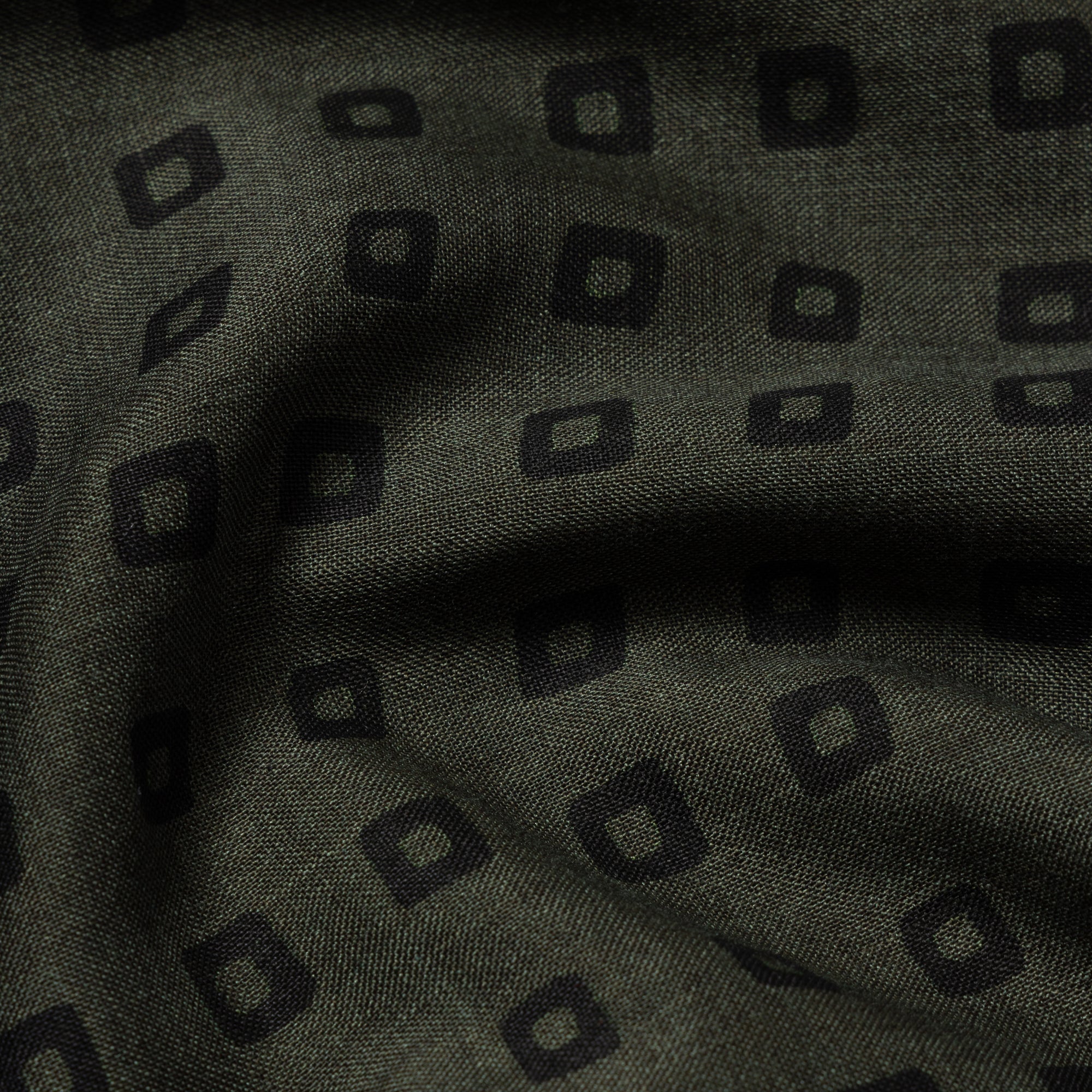 Olive Irregular Squares Wool-Silk Scarf