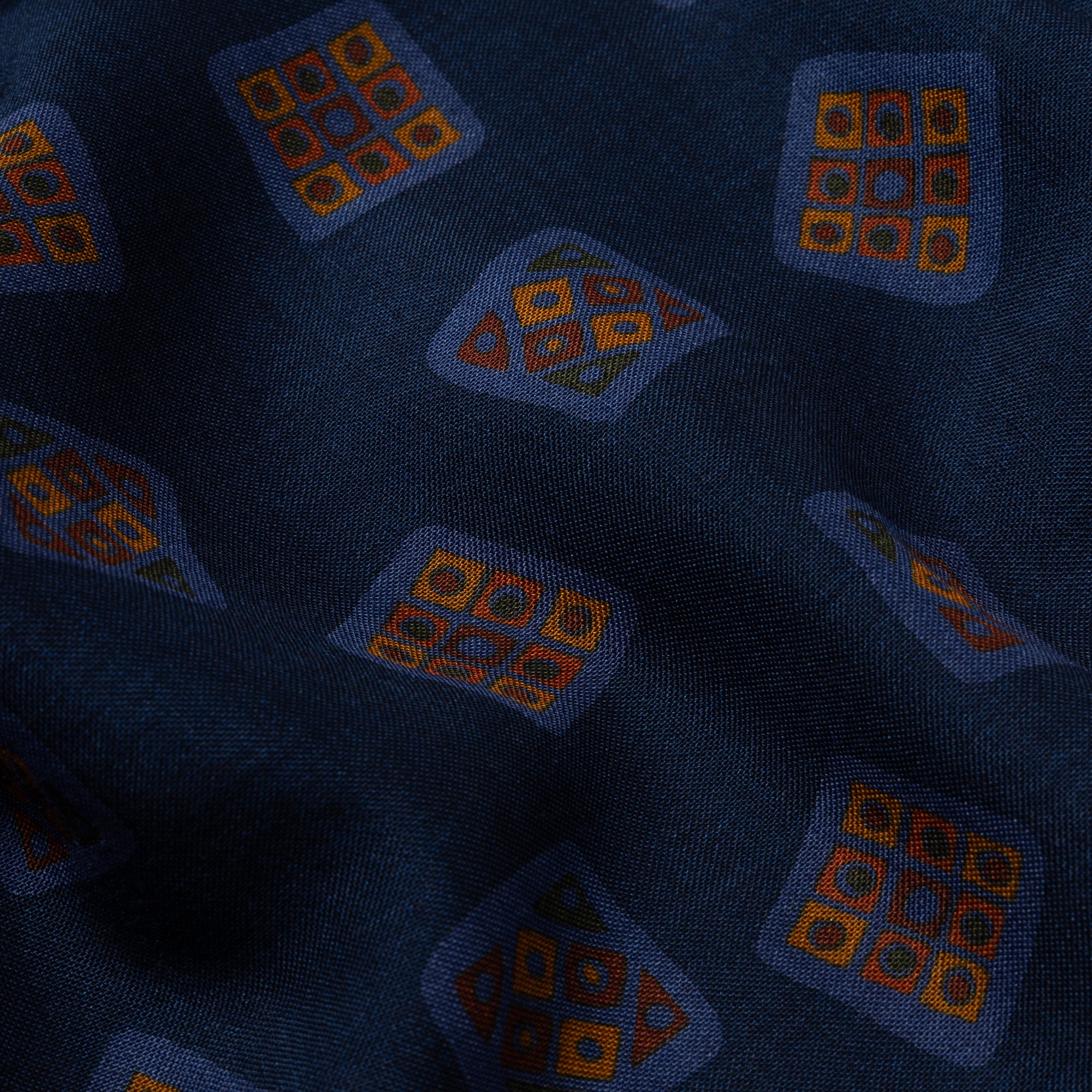 Navy Blue Tumbling Motif Wool-Silk Scarf