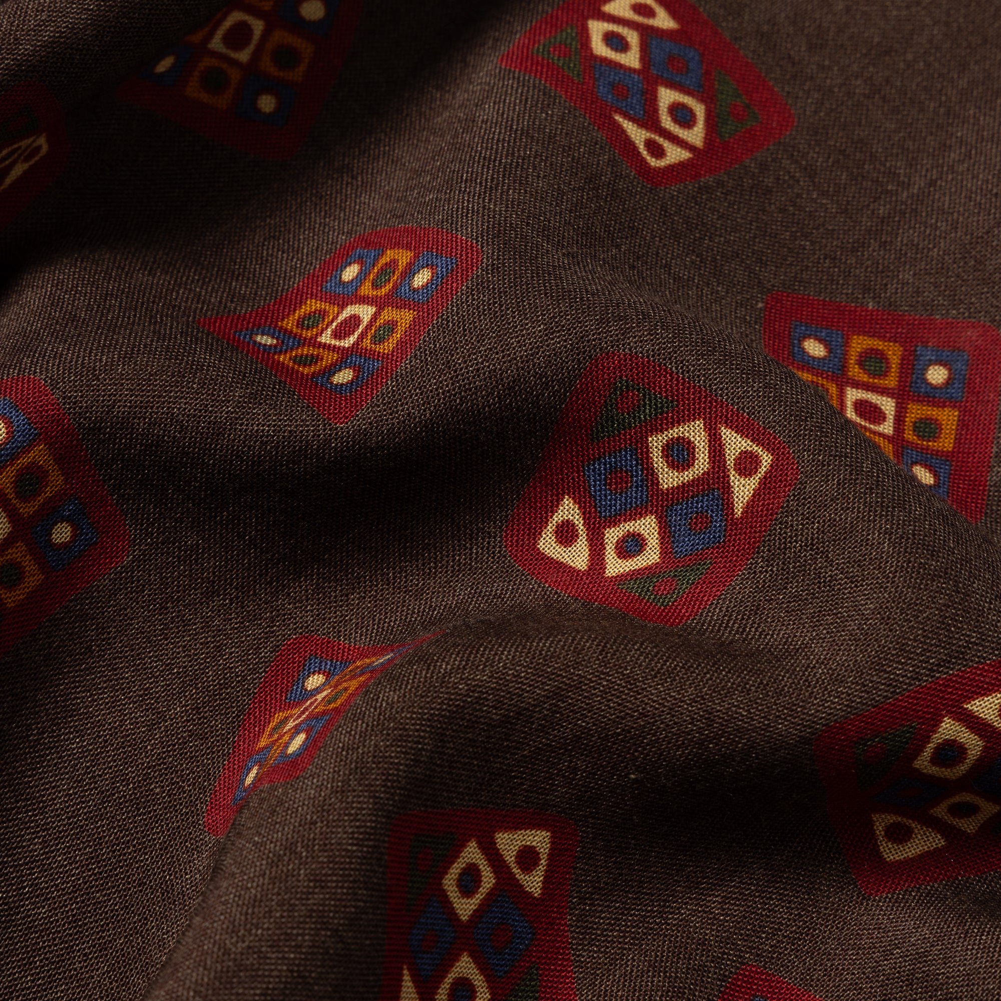 Brown Tumbling Motif Wool-Silk Scarf