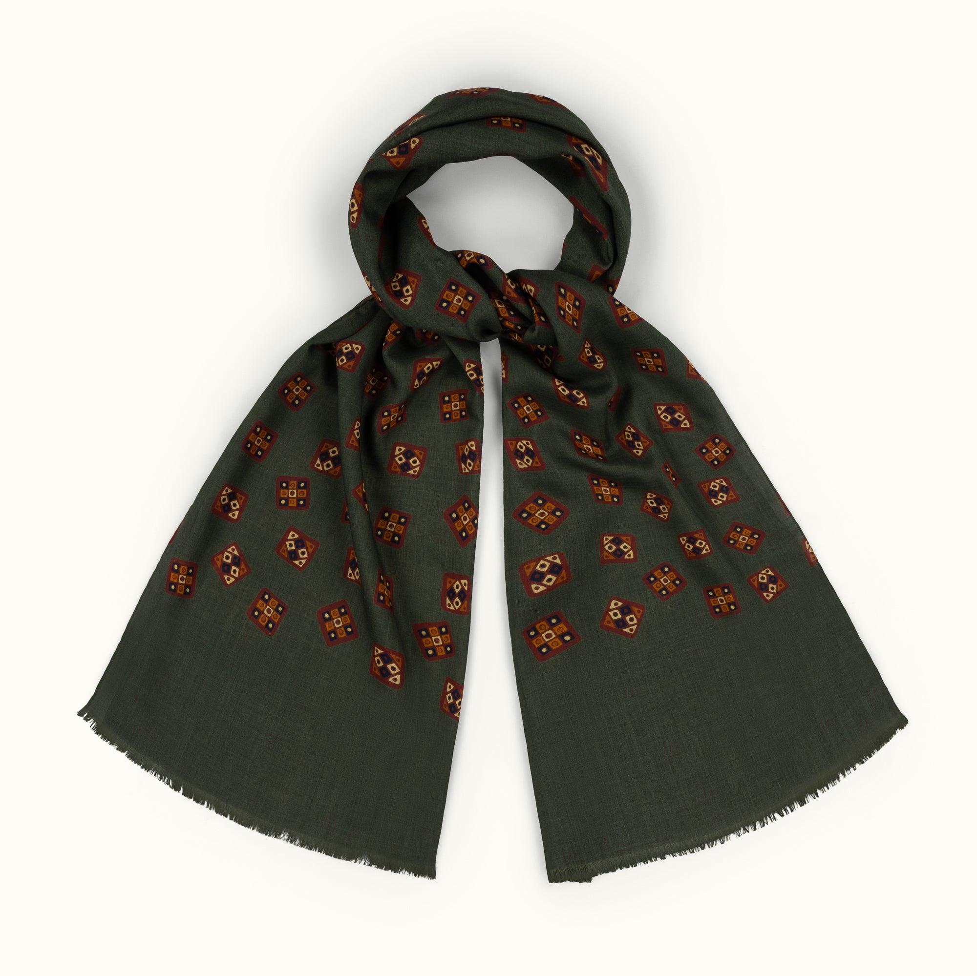 Green Tumbling Motif Wool-Silk Scarf