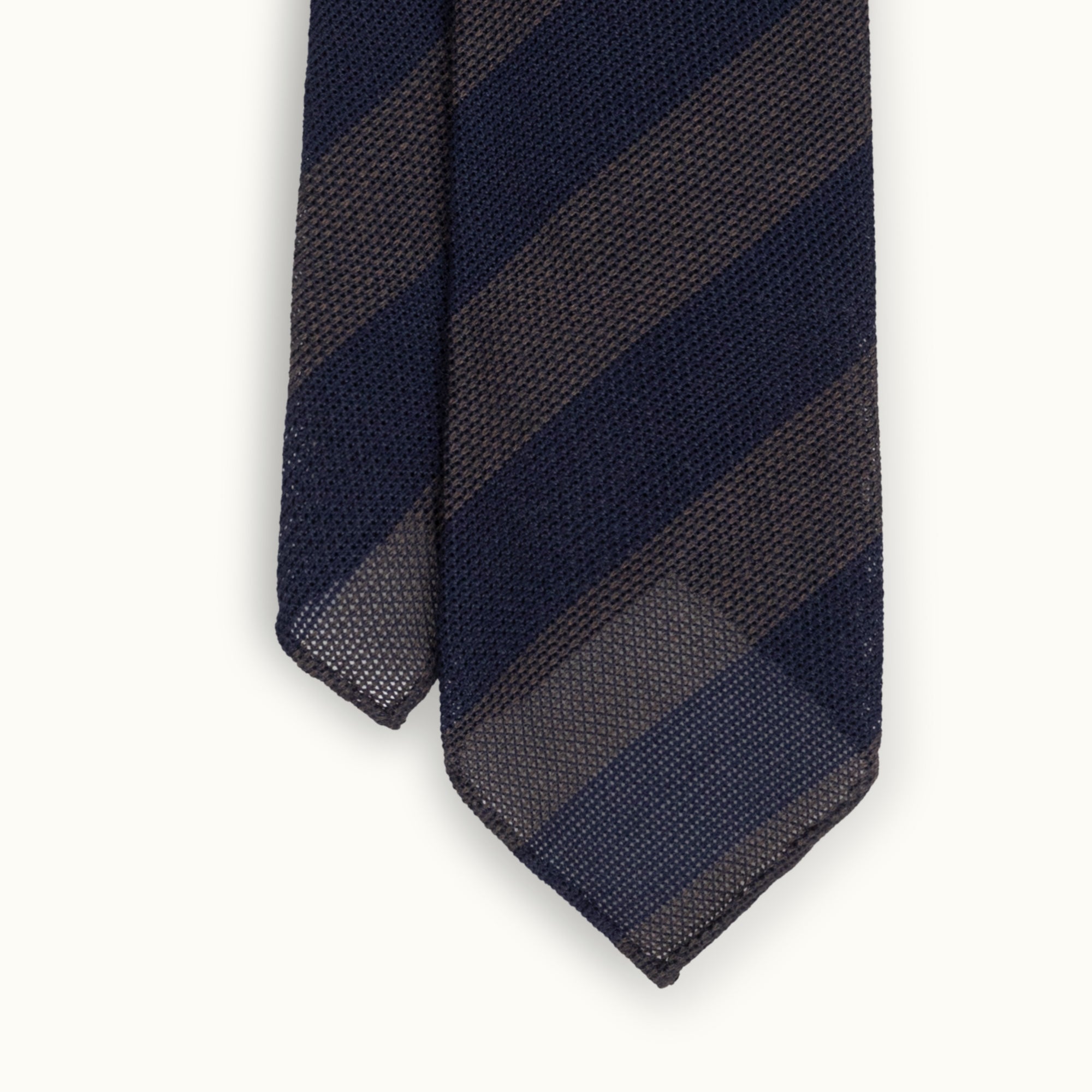 Navy & Brown Wool-Silk Grenadine Tie