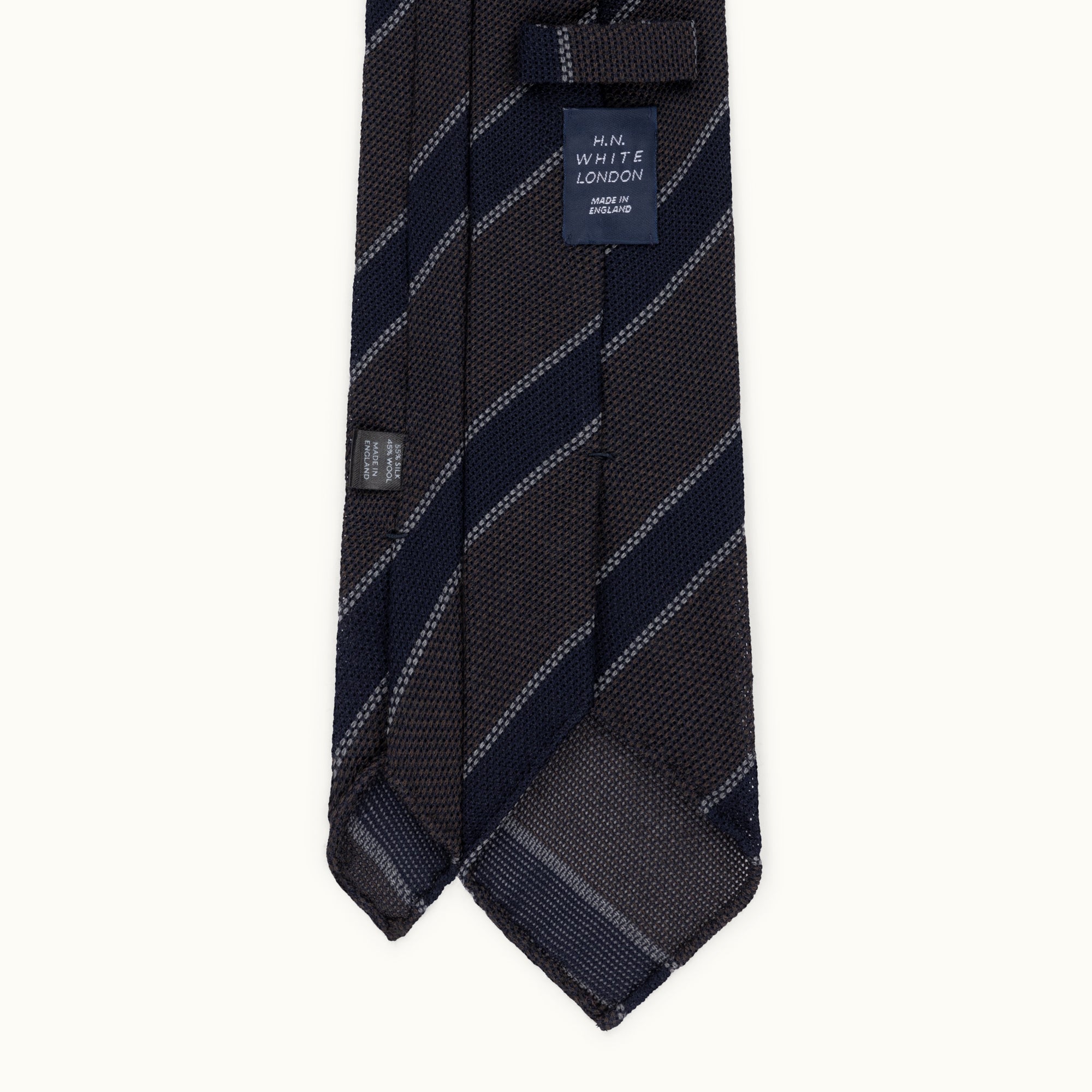 Brown & Navy Stripe Wool-Silk Grenadine Tie