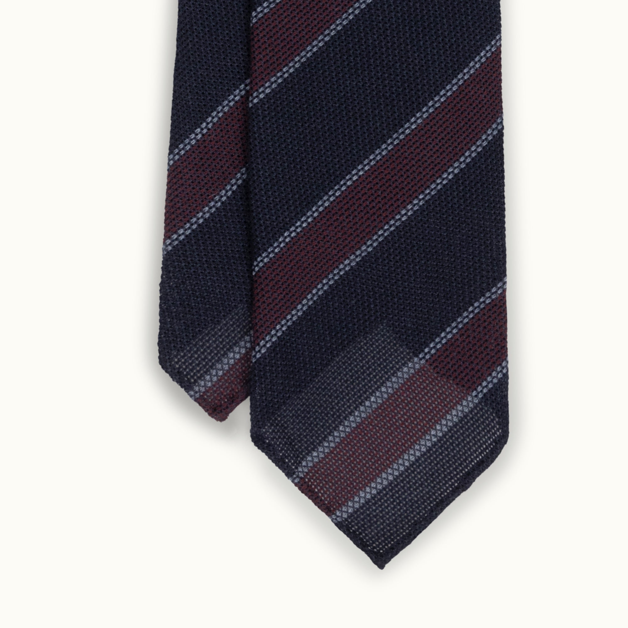 Navy & Wine Stripe Wool-Silk Grenadine Tie