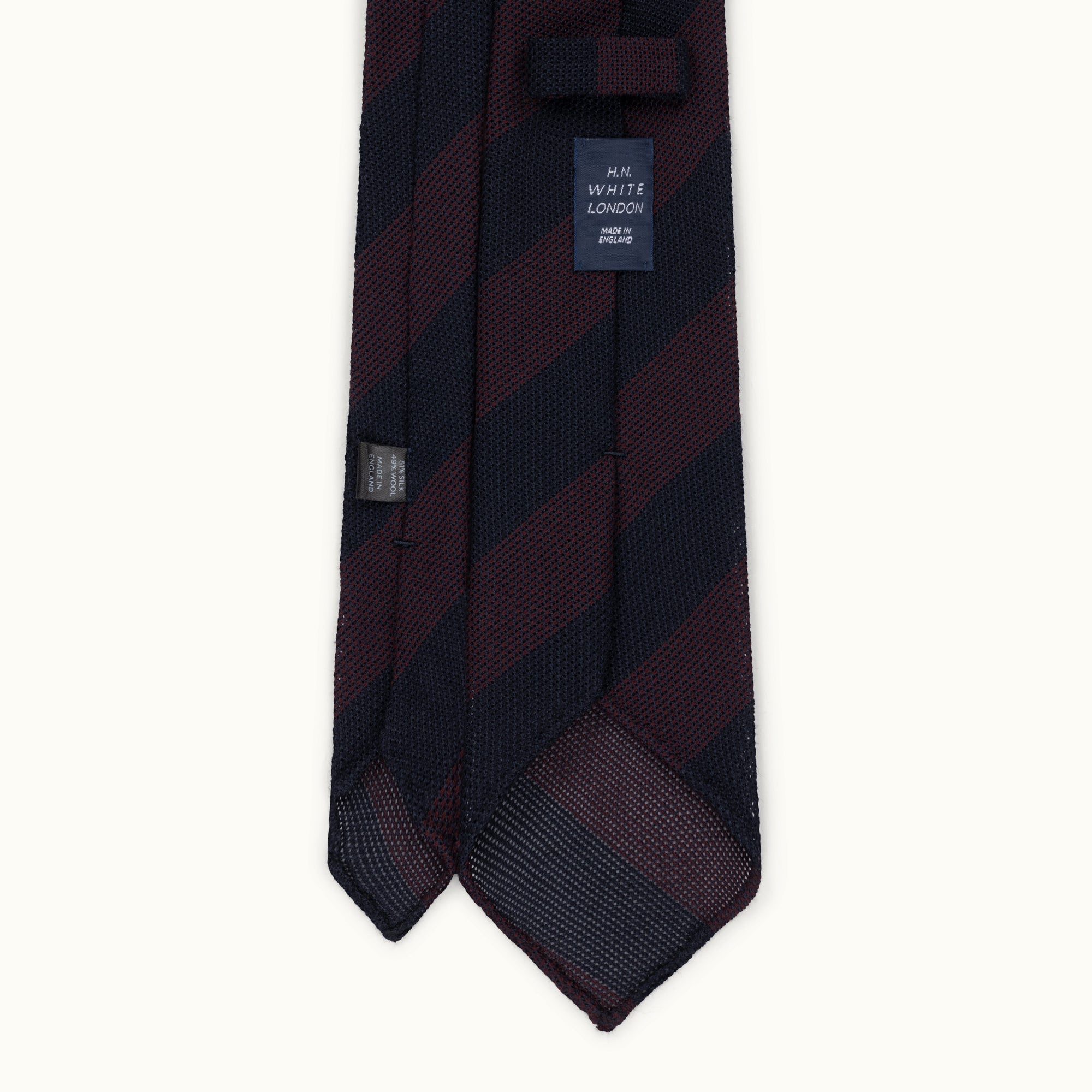 Navy & Burgundy Wool-Silk Grenadine Tie