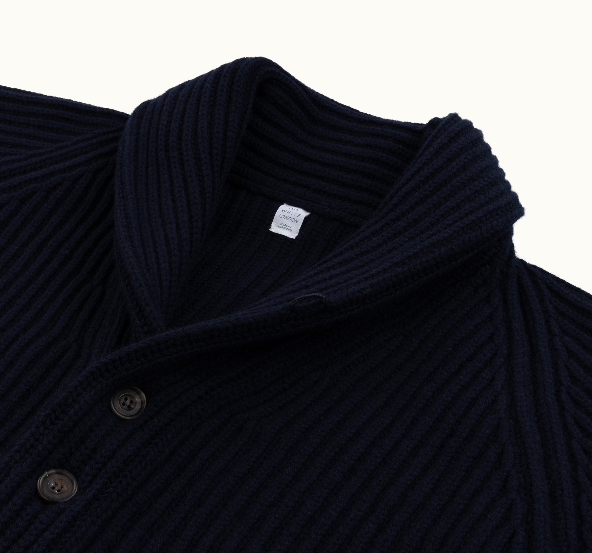 Navy Blue Lambswool Shawl Collar Cardigan