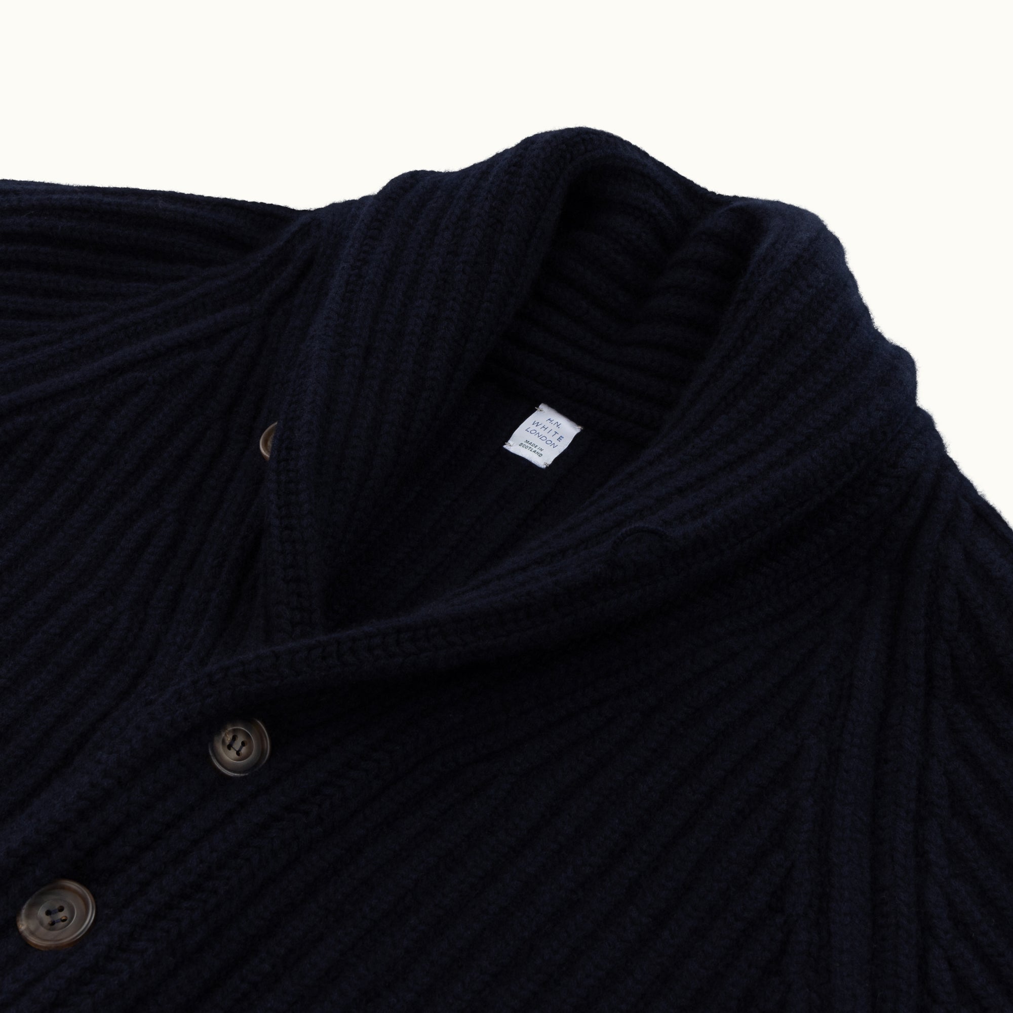 Navy Blue Cashmere Shawl Collar Cardigan