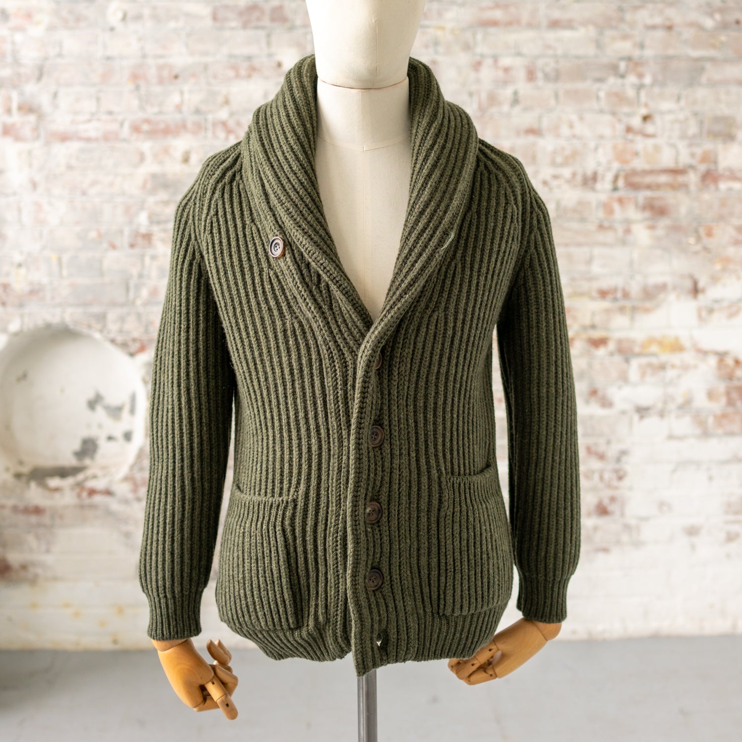 Olive Lambswool Shawl Collar Cardigan
