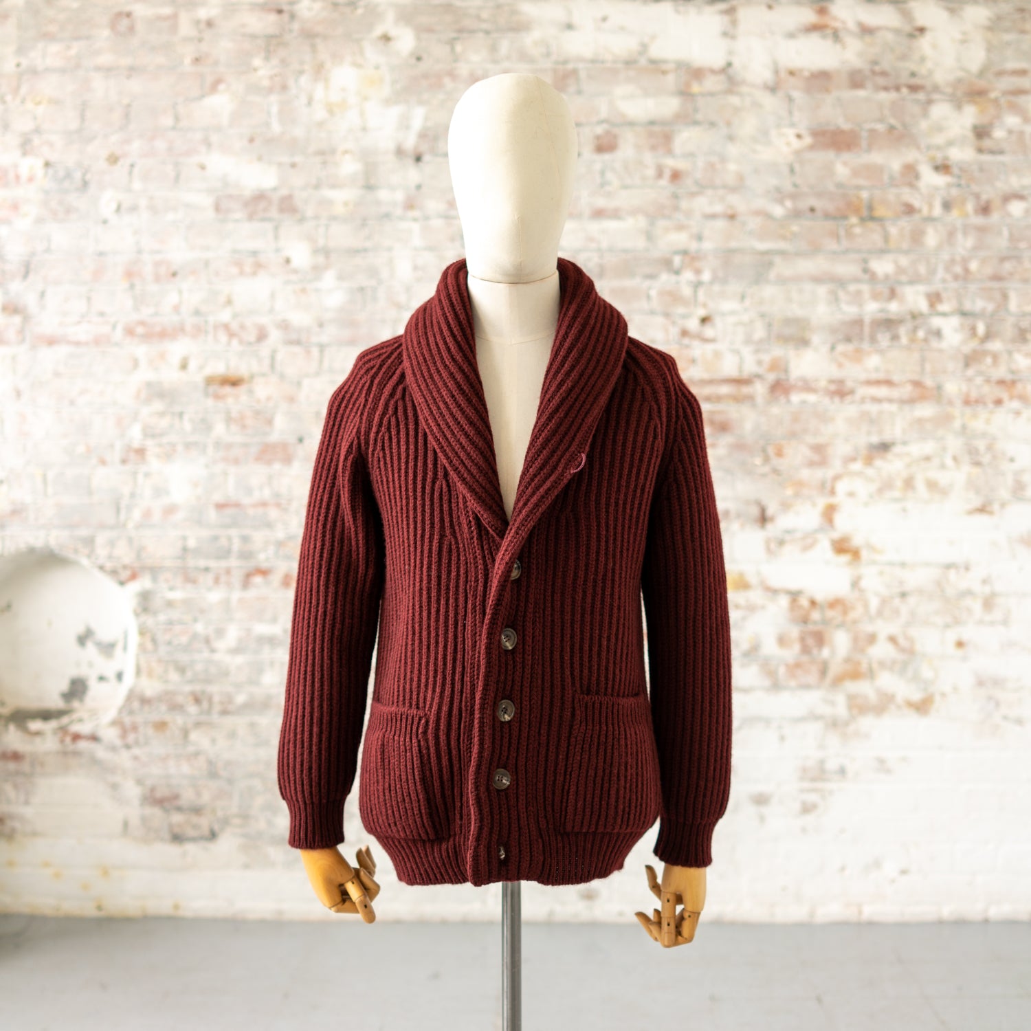 Burgundy Lambswool Shawl Collar Cardigan