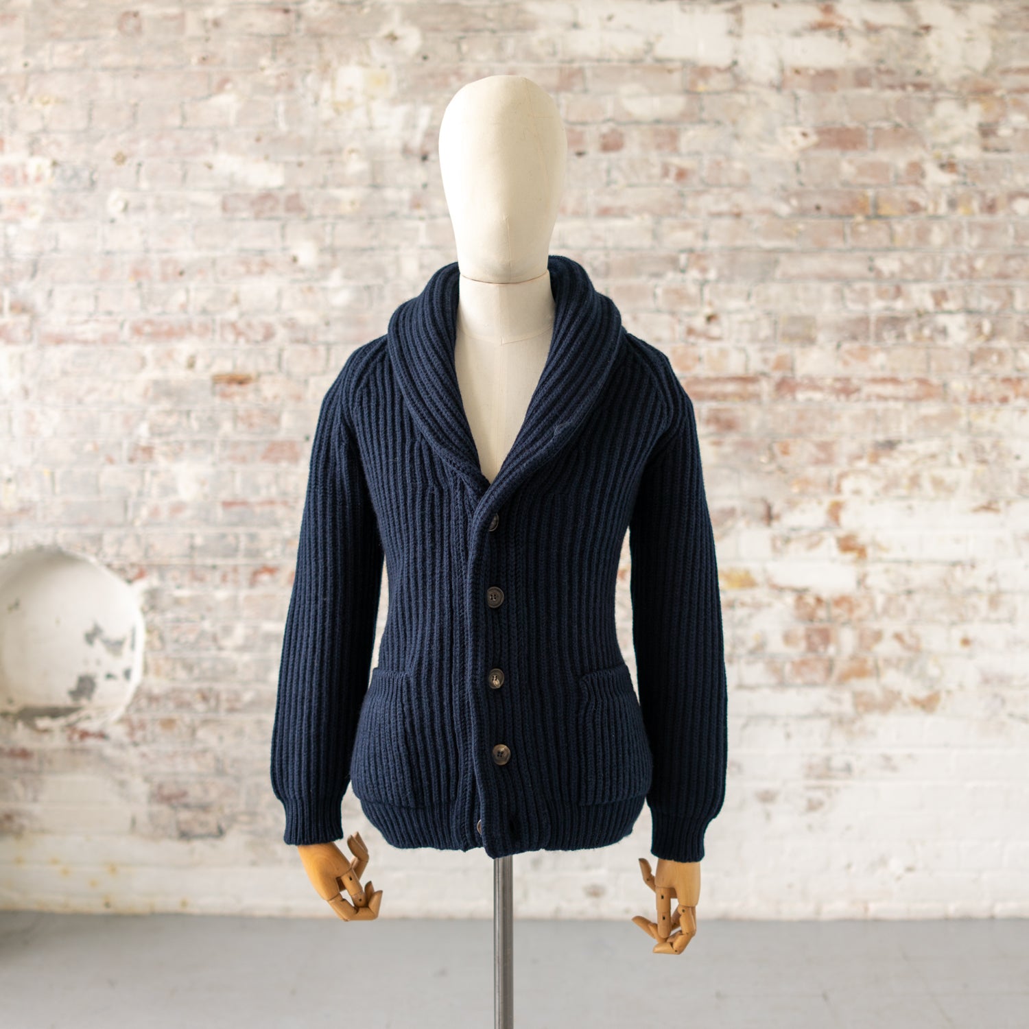 Navy Blue Lambswool Shawl Collar Cardigan