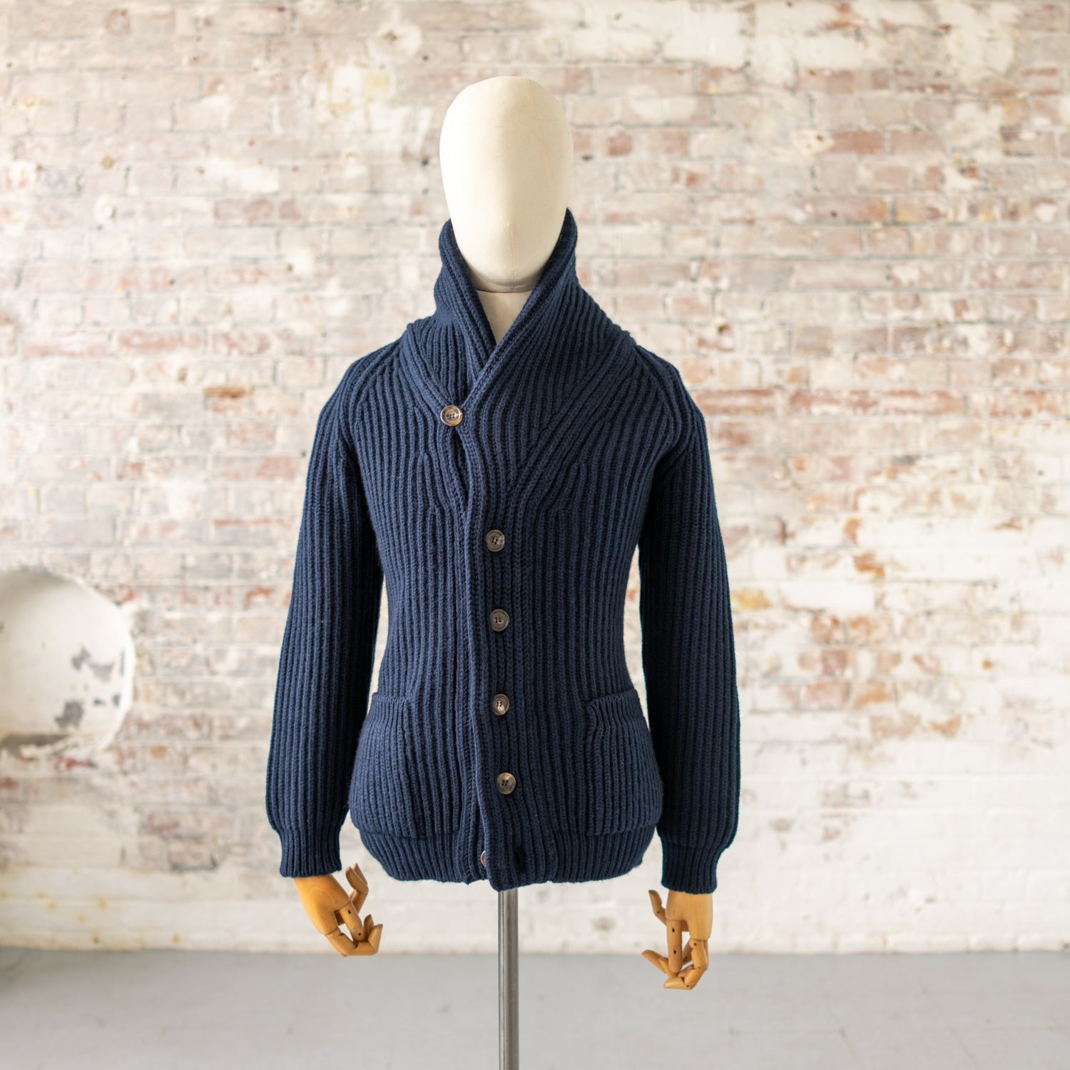 Navy Blue Lambswool Shawl Collar Cardigan