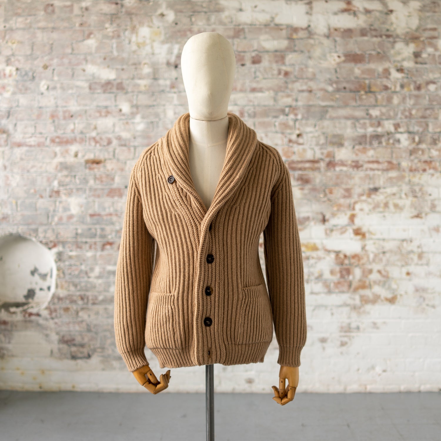 Camel Lambswool Shawl Collar Cardigan