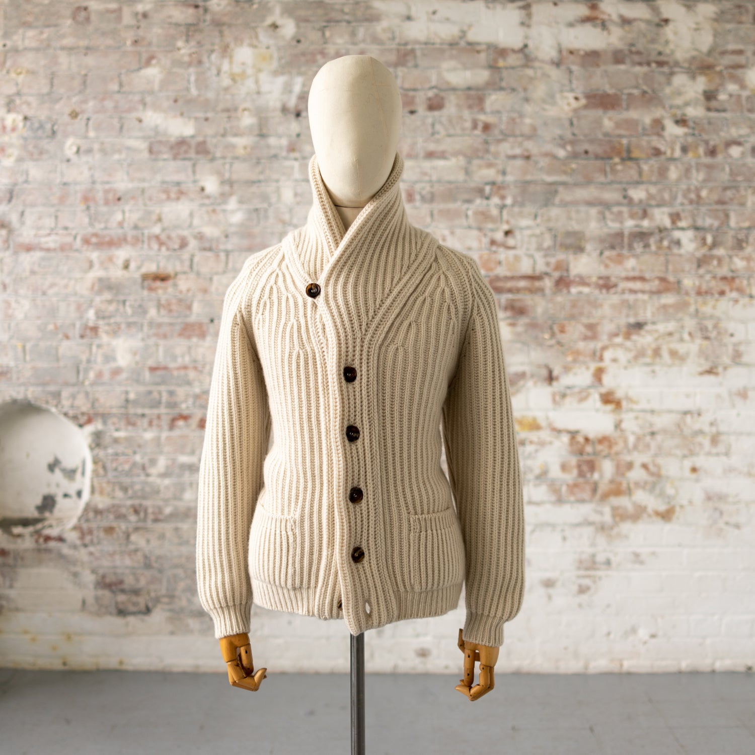 Ecru Cashmere Shawl Collar Cardigan