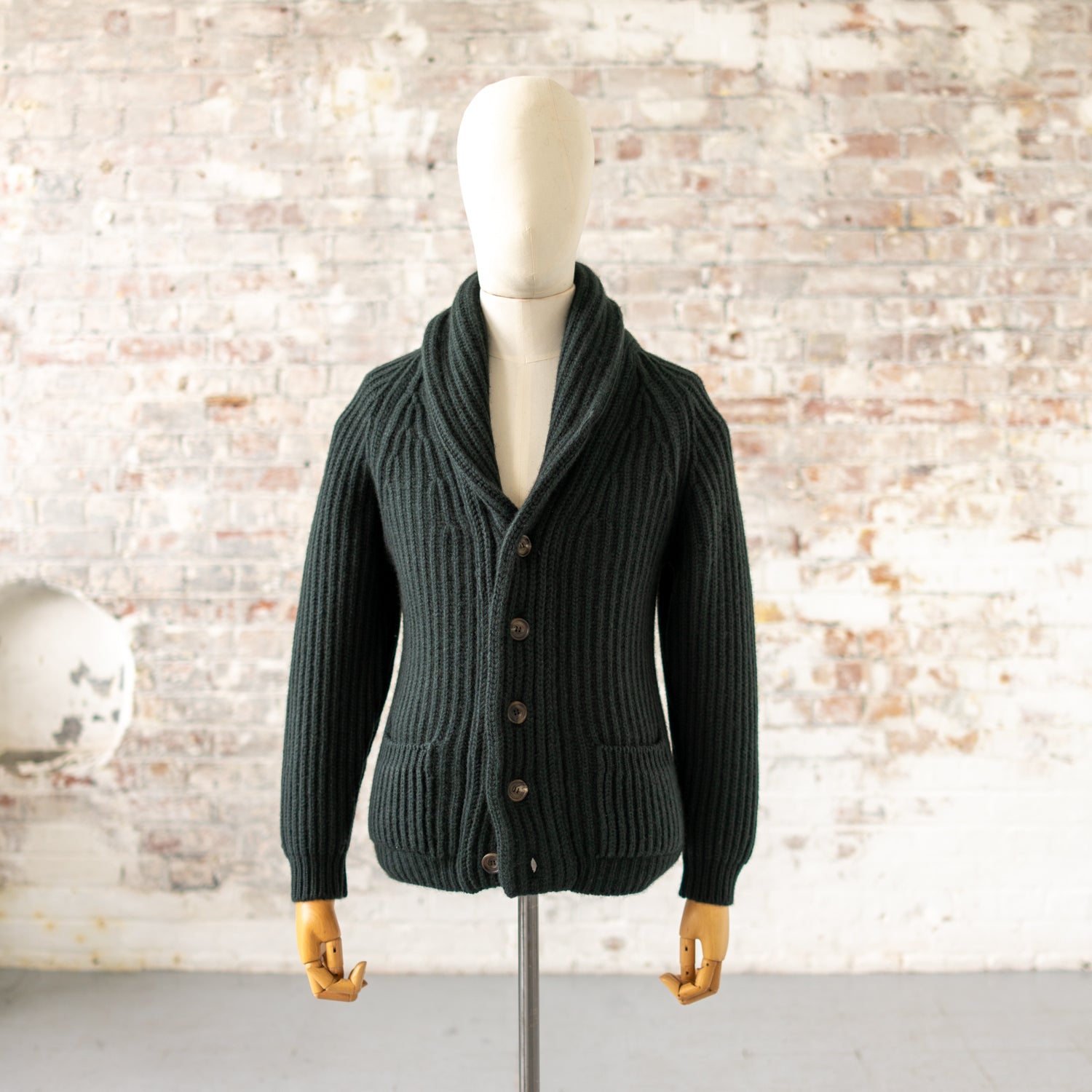 Dark Green Cashmere Shawl Collar Cardigan