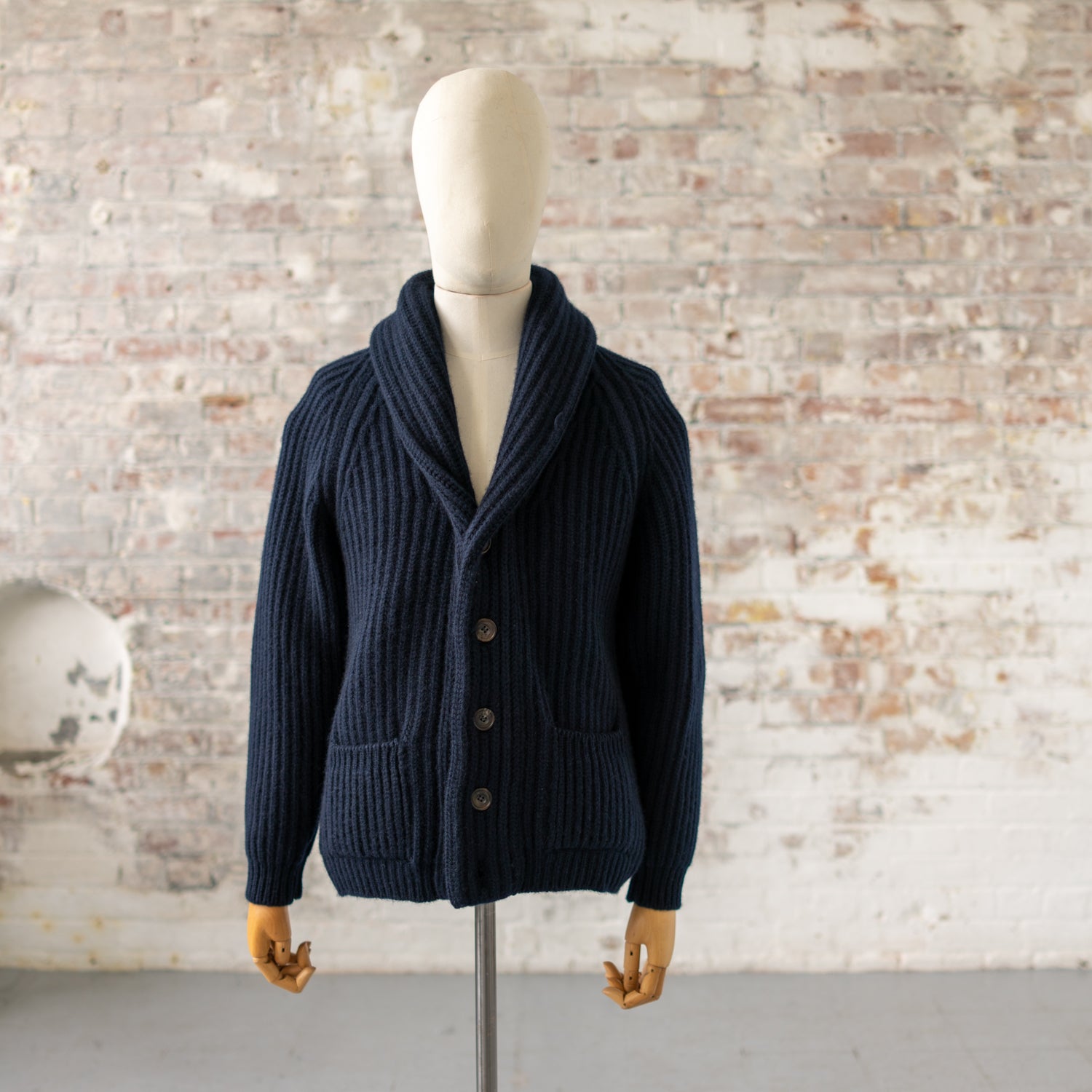 Navy Blue Cashmere Shawl Collar Cardigan