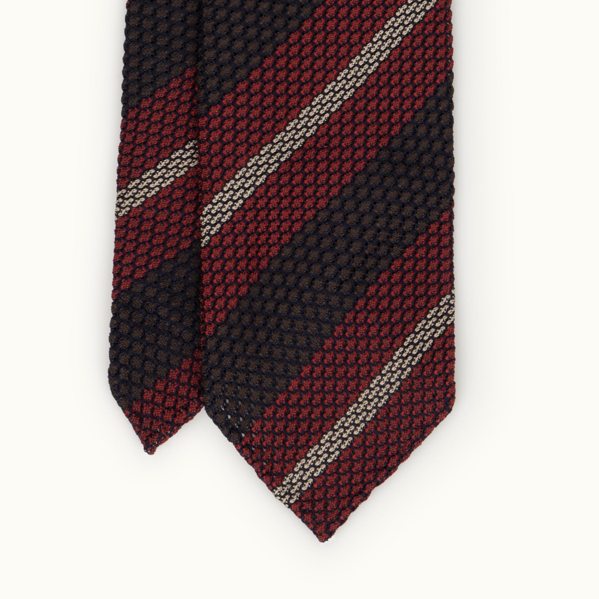 Brown, Red & Ivory Stripe Grenadine Tie