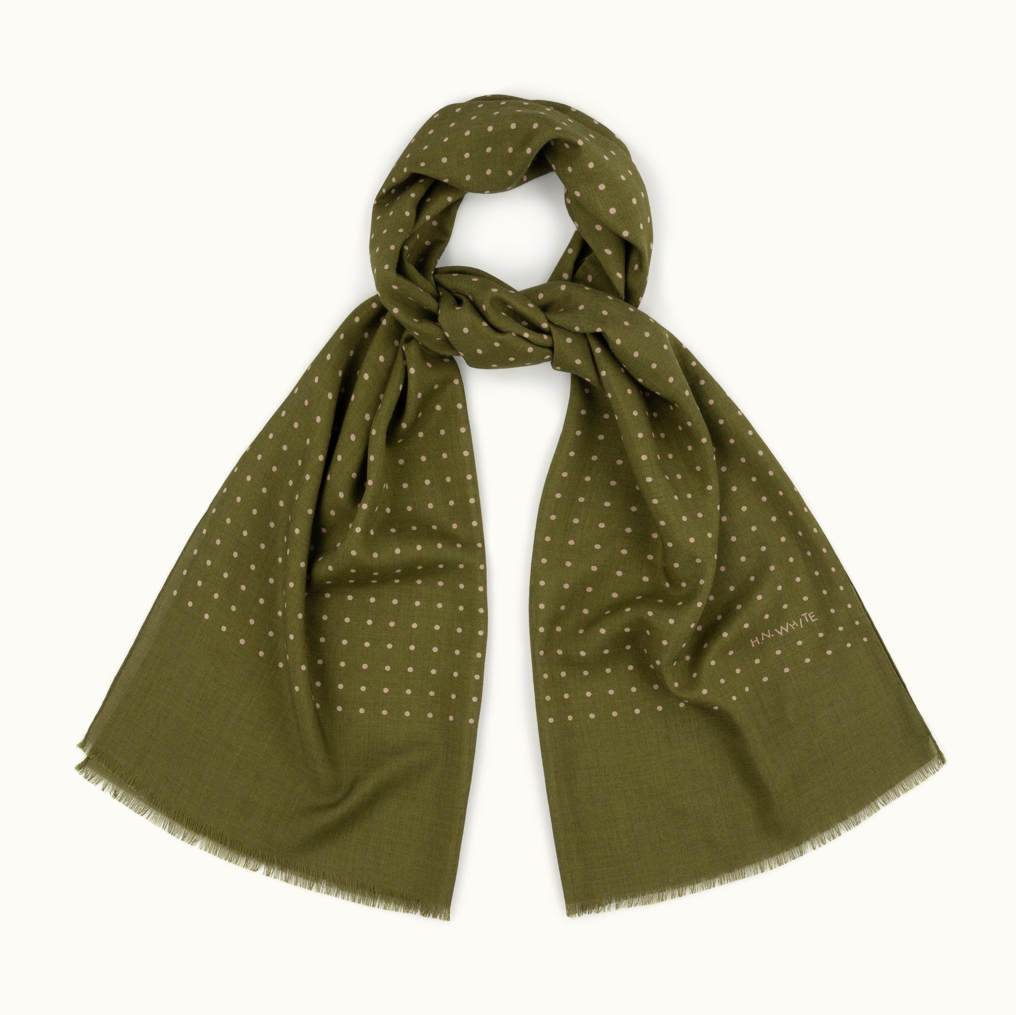 Olive Green Spotted Print Scarf