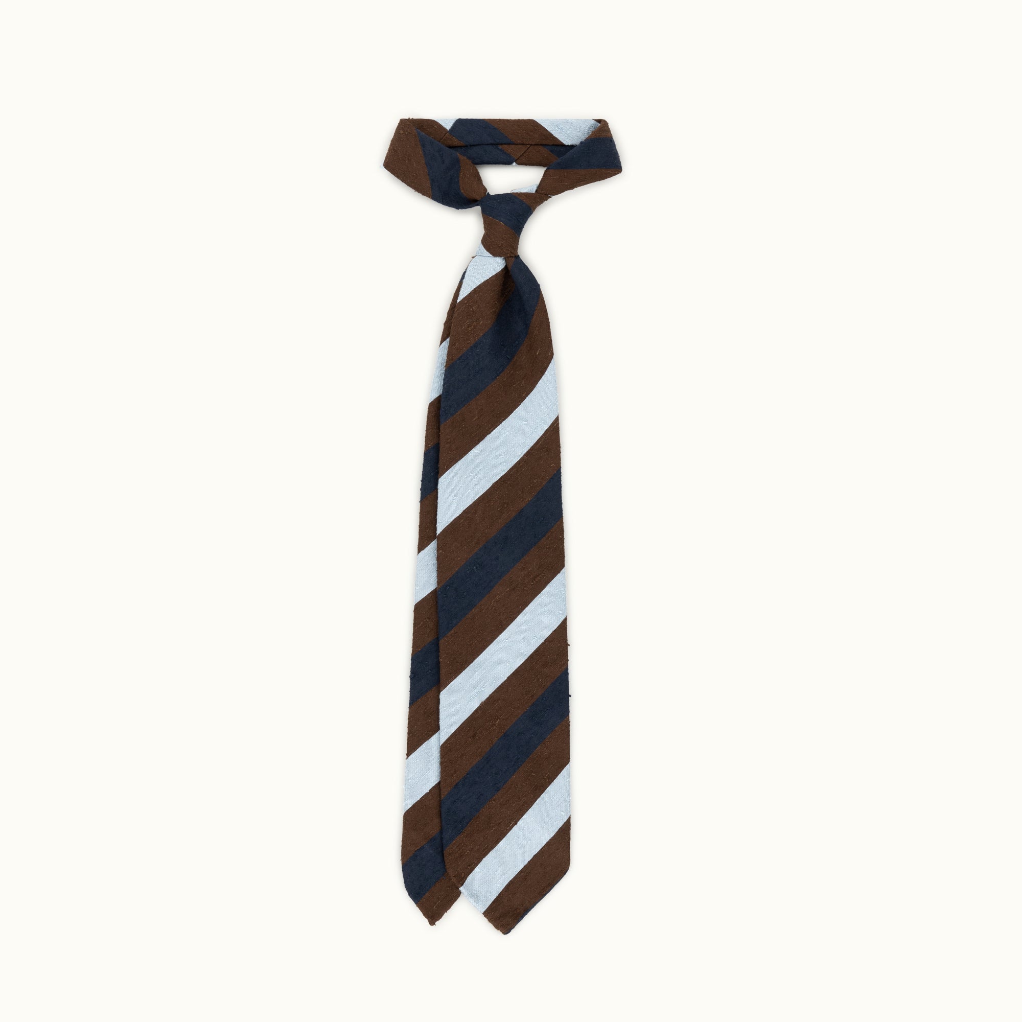 Navy, Brown & Sky Block Stripe Shantung Silk Tie