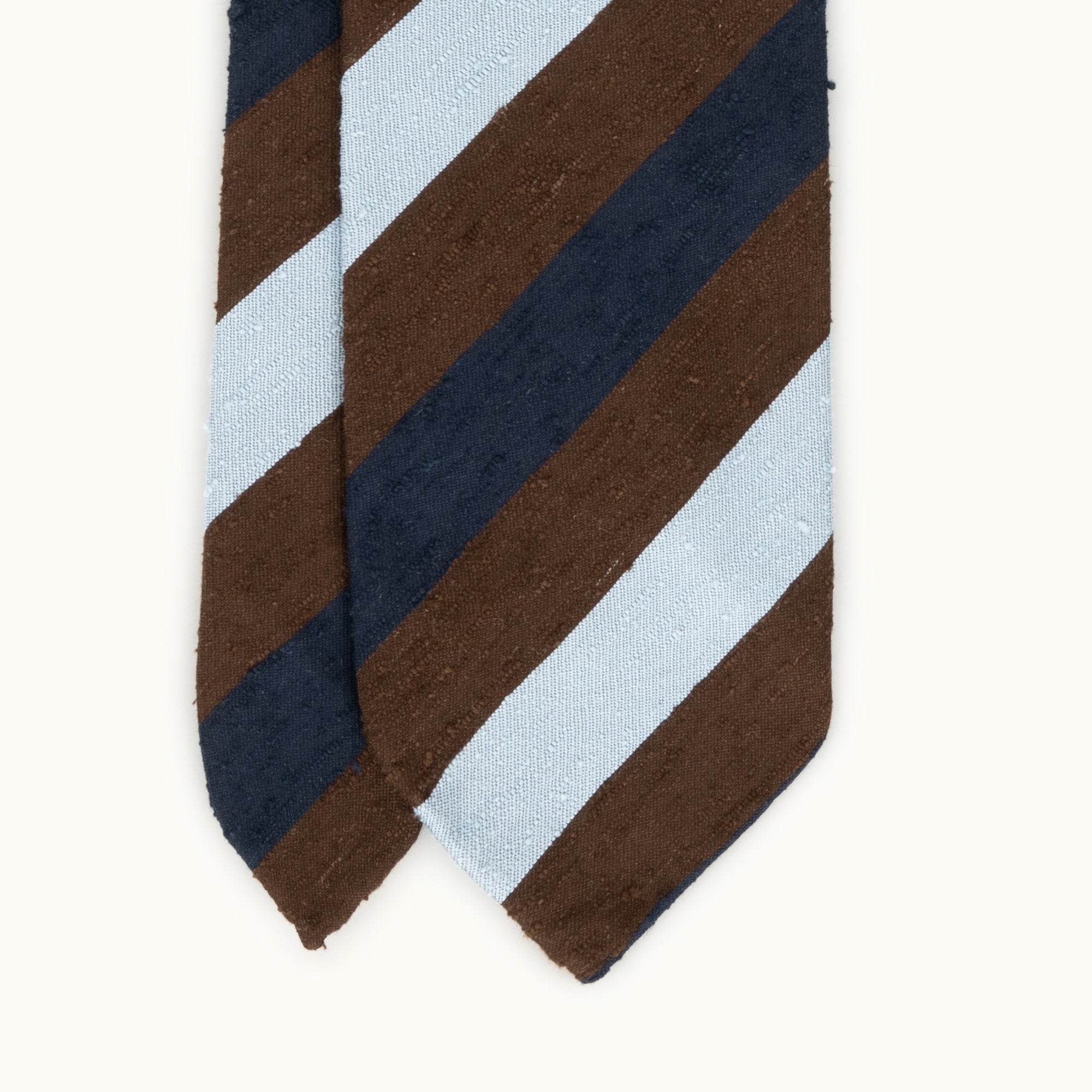Navy, Brown & Sky Block Stripe Shantung Silk Tie