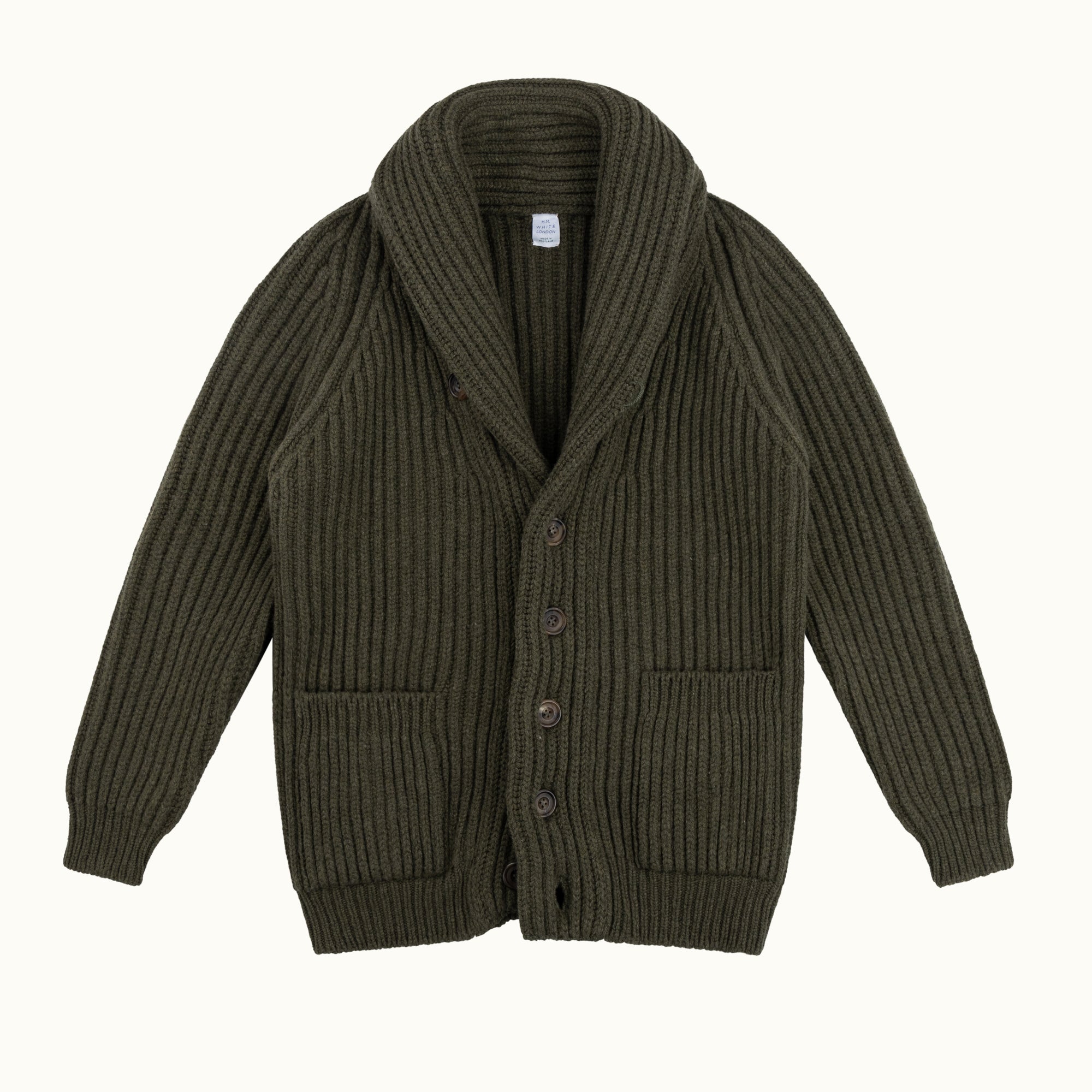 Olive Lambswool Shawl Collar Cardigan