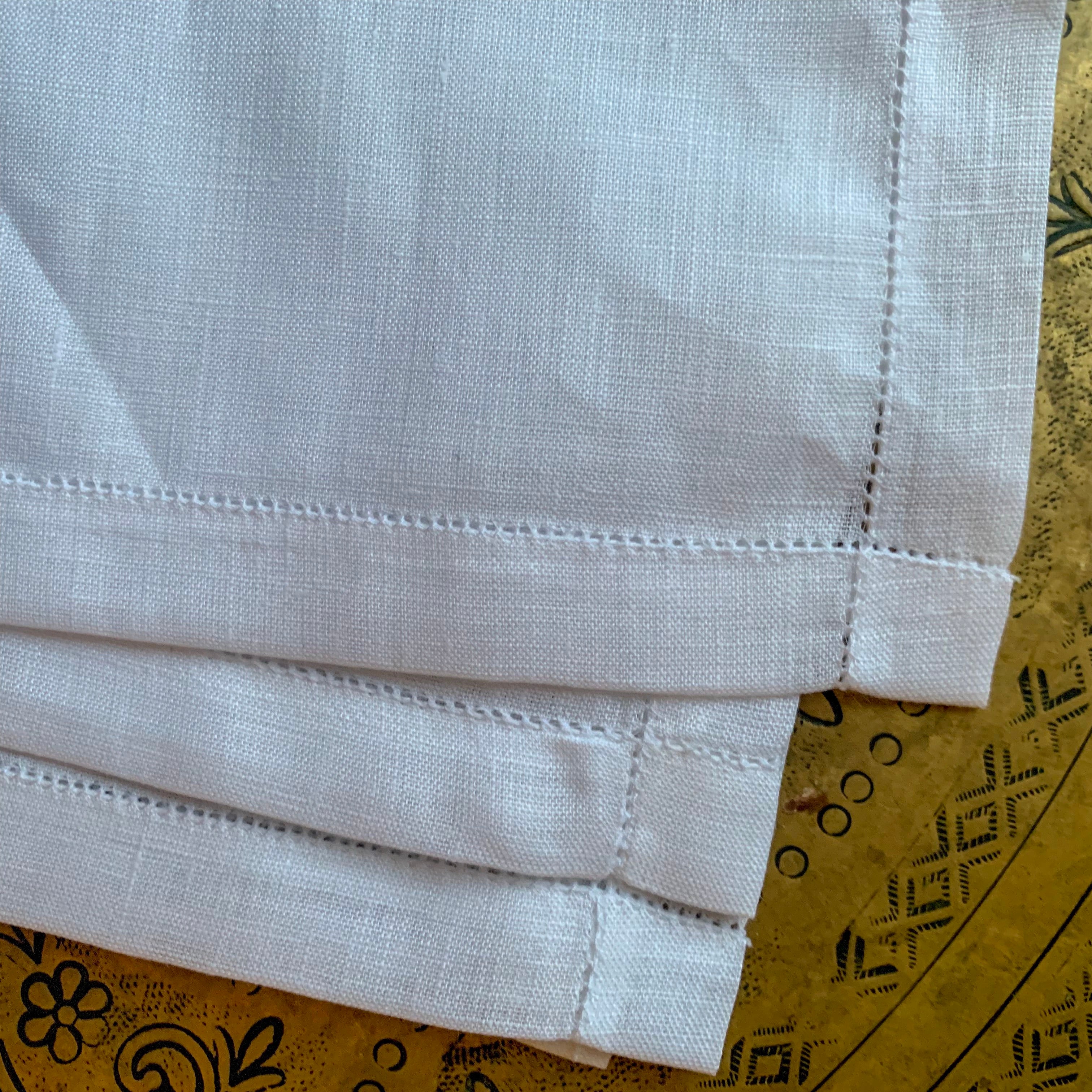 Punched Hem White Linen Handkerchief