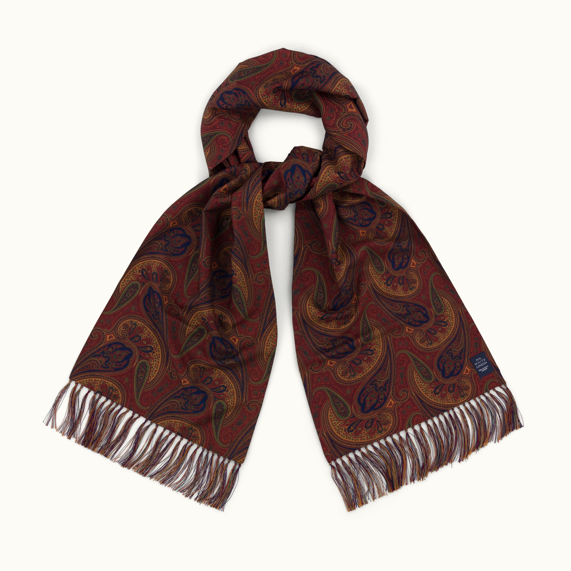 Burgundy & Rust Exploded Paisley Ancient Madder Silk Scarf