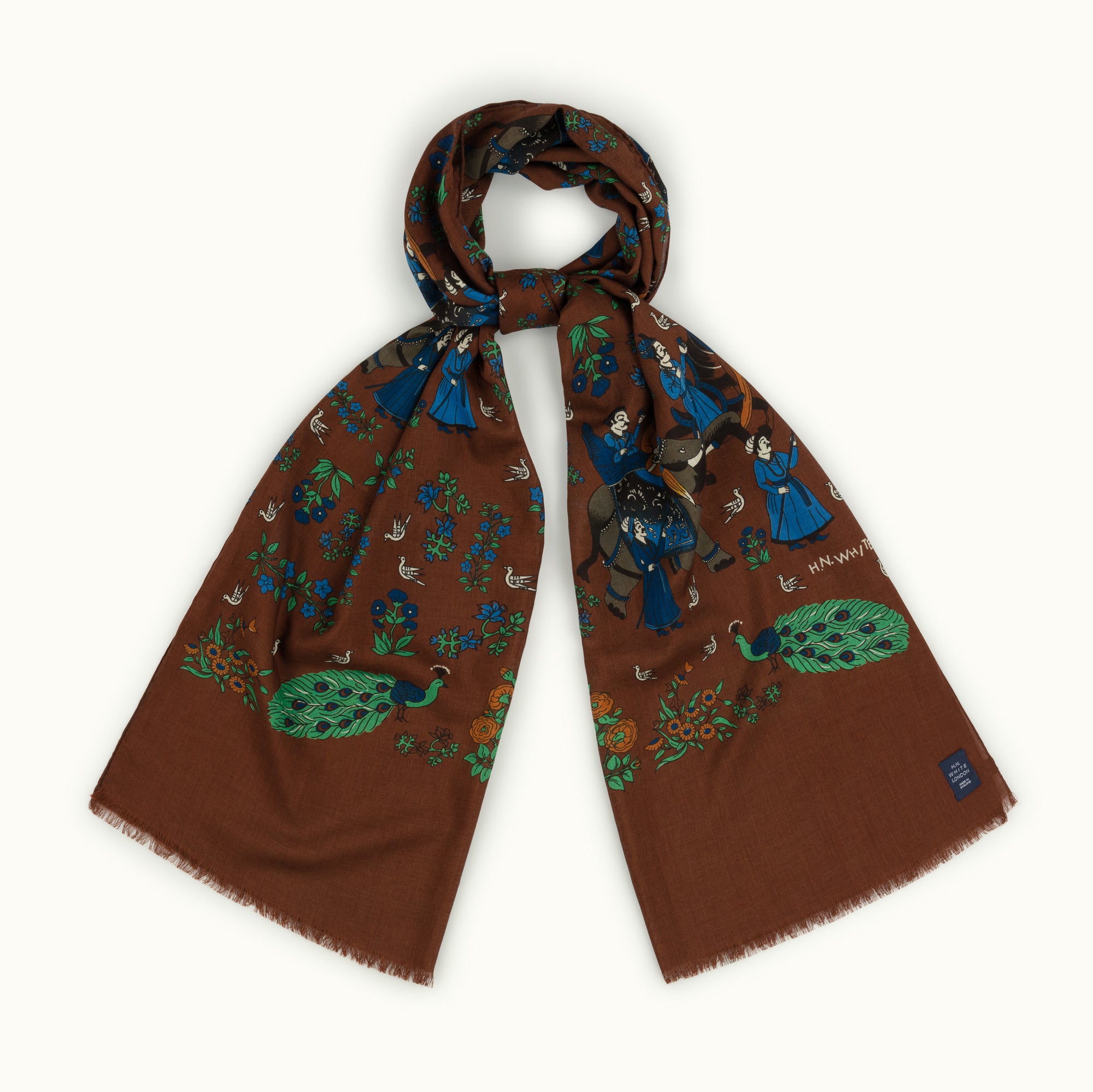 Brown Mughals & Peacocks Scarf